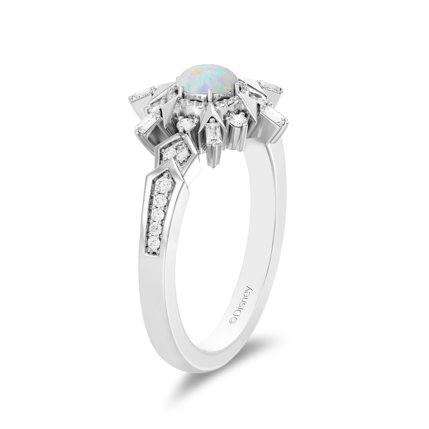Enchanted Disney Fine Jewelry Sterling Silver with 1/6 CTTW Diamonds and Created Opal Elsa Ring