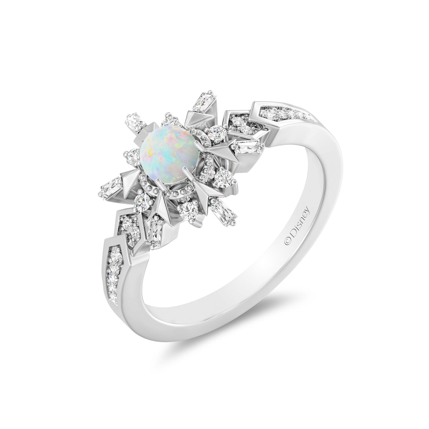Enchanted Disney Fine Jewelry Sterling Silver with 1/6 CTTW Diamonds and Created Opal Elsa Ring