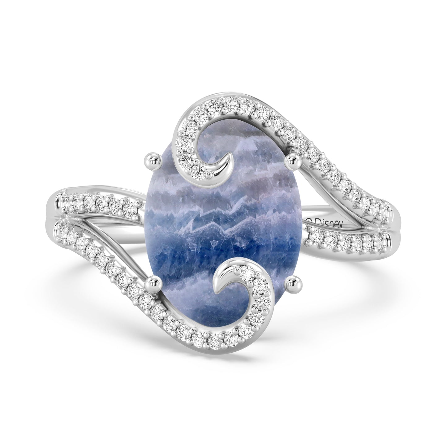 Enchanted Disney Fine Jewelry Sterling Silver with 1/5 CTTW Diamonds and Oval Blue Shee Lite, Disney Princess Moana Ring