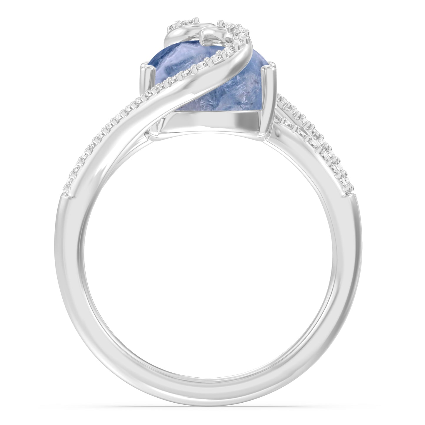 Enchanted Disney Fine Jewelry Sterling Silver with 1/5 CTTW Diamonds and Oval Blue Shee Lite, Disney Princess Moana Ring