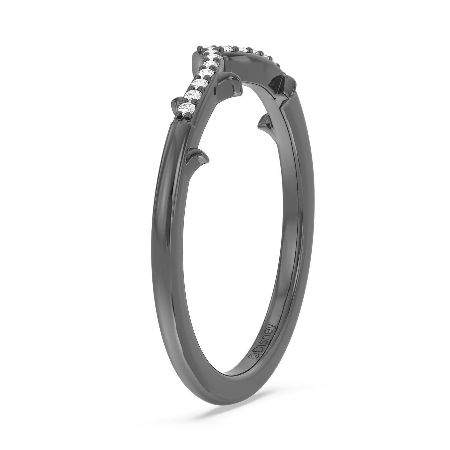 Enchanted Disney Fine Jewelry Black Rhodium over Sterling Silver with 1/20 CTTW Diamonds, Disney Villain Maleficent Ring