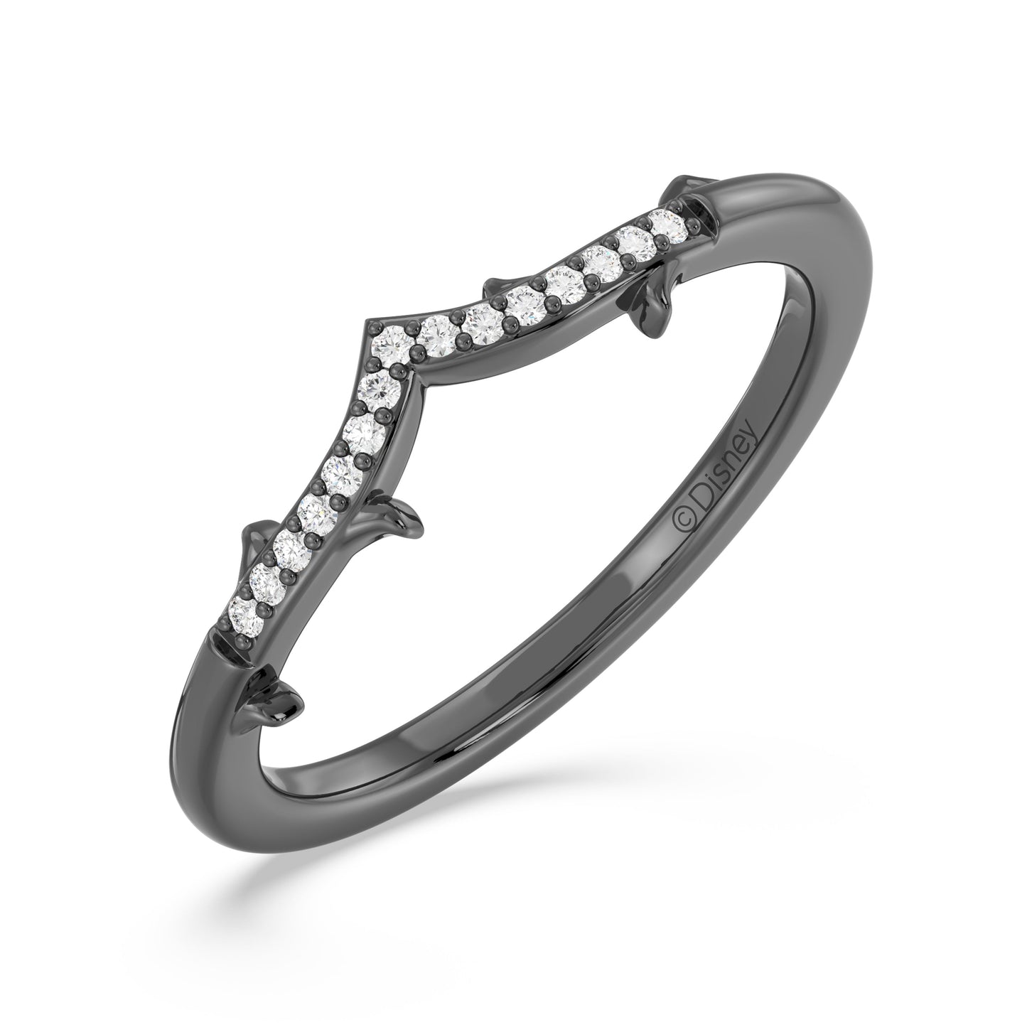 Enchanted Disney Fine Jewelry Black Rhodium over Sterling Silver with 1/20 CTTW Diamonds, Disney Villain Maleficent Ring