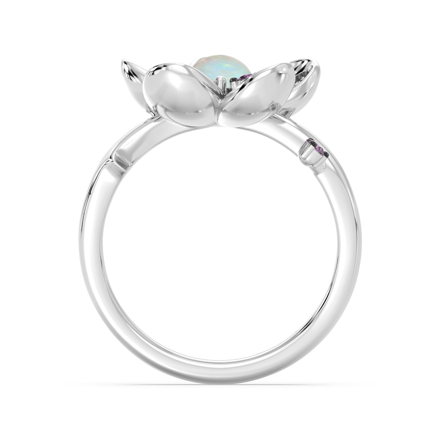 Enchanted Disney Fine Jewelry Black Rhodium over Sterling Silver with 1/6 CTTW Diamonds Opal and Rhodolite Garnet Mulan Ring