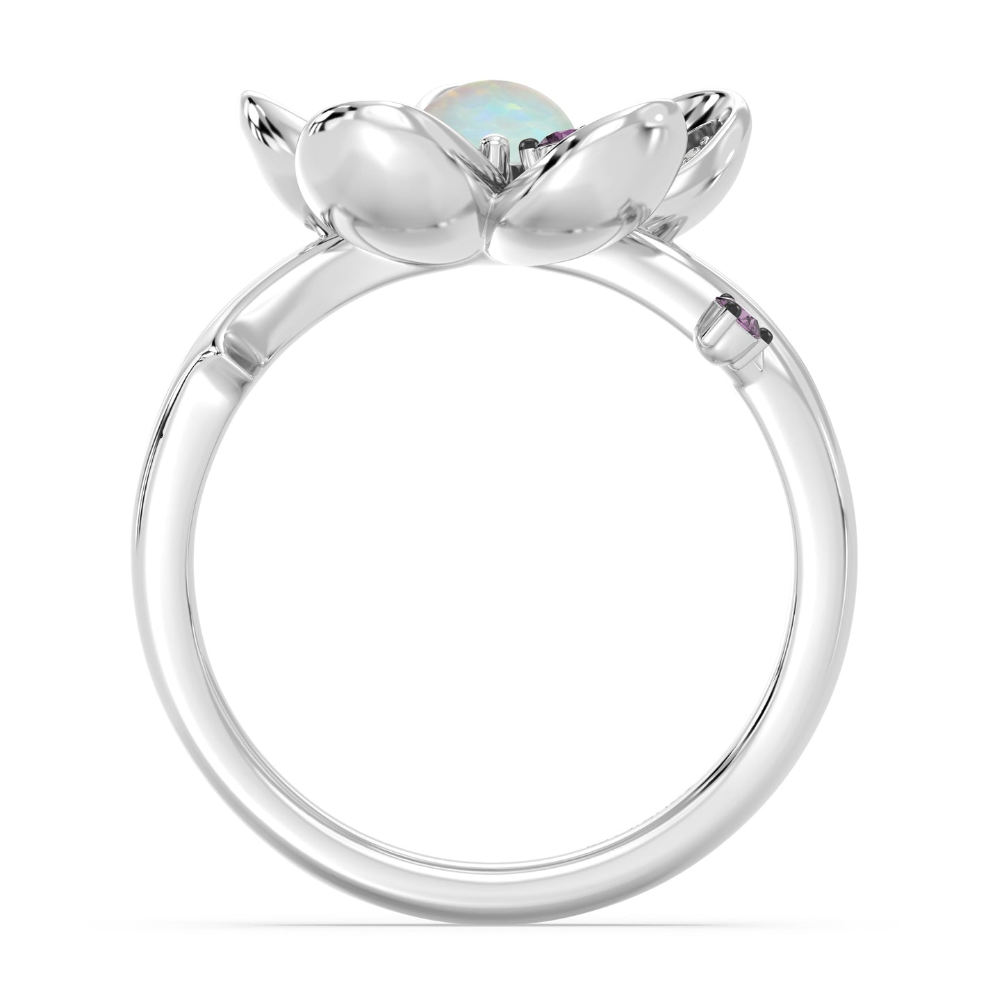 Enchanted Disney Fine Jewelry Sterling Silver and Black Rhodium with 1/6 CTTW Diamonds, Opal and Rhodolite Garnet, Disney Princess Mulan Ring