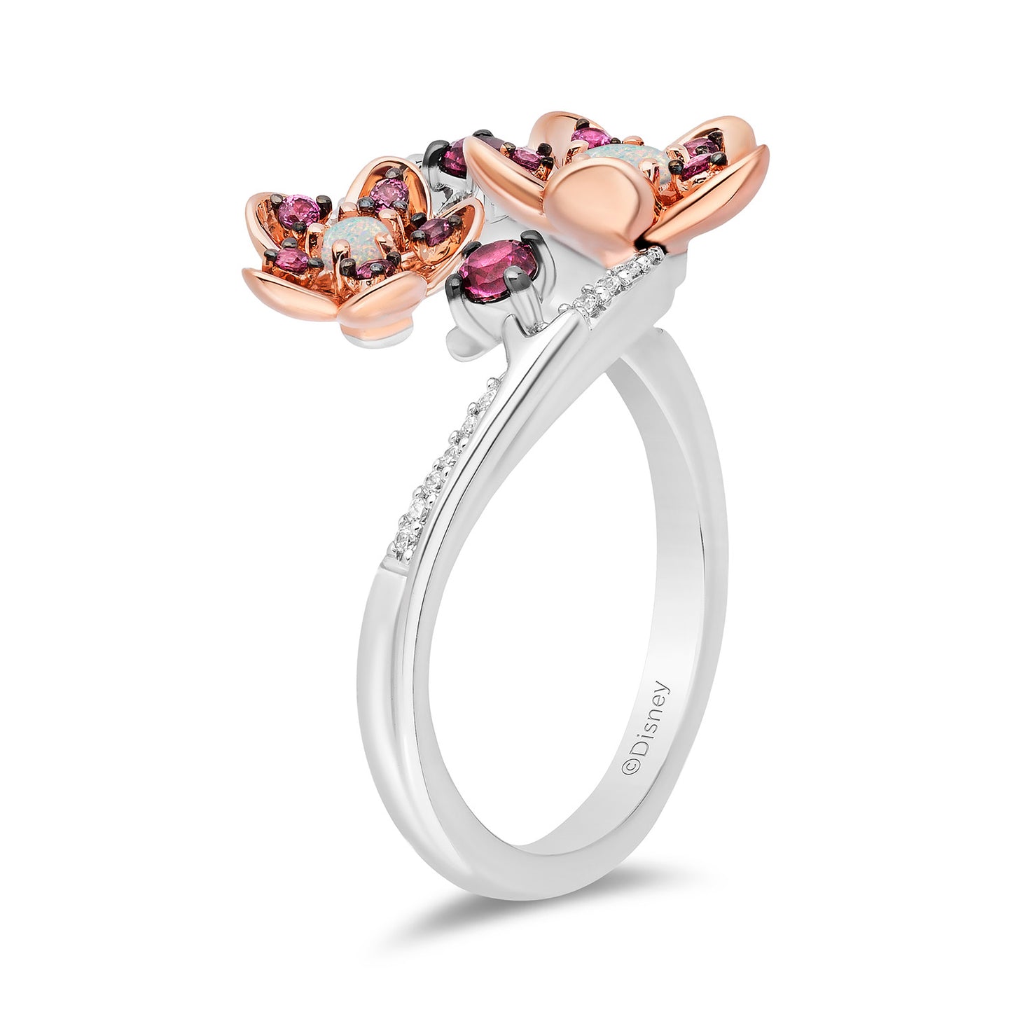 Enchanted Disney Fine Jewelry 14K Rose Gold Over Sterling Silver with 1/20 CTTW Diamonds With Created Opal Mulan Ring