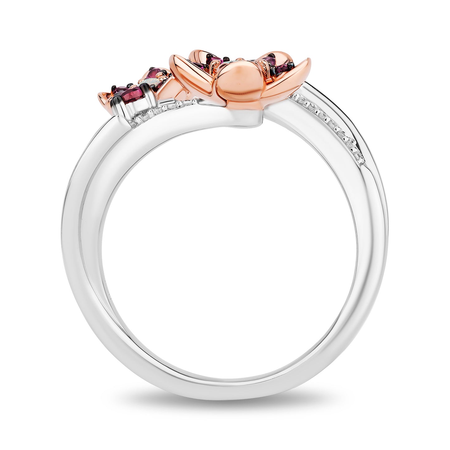 Enchanted Disney Fine Jewelry 14K Rose Gold Over Sterling Silver with 1/20 CTTW Diamonds With Created Opal Mulan Ring