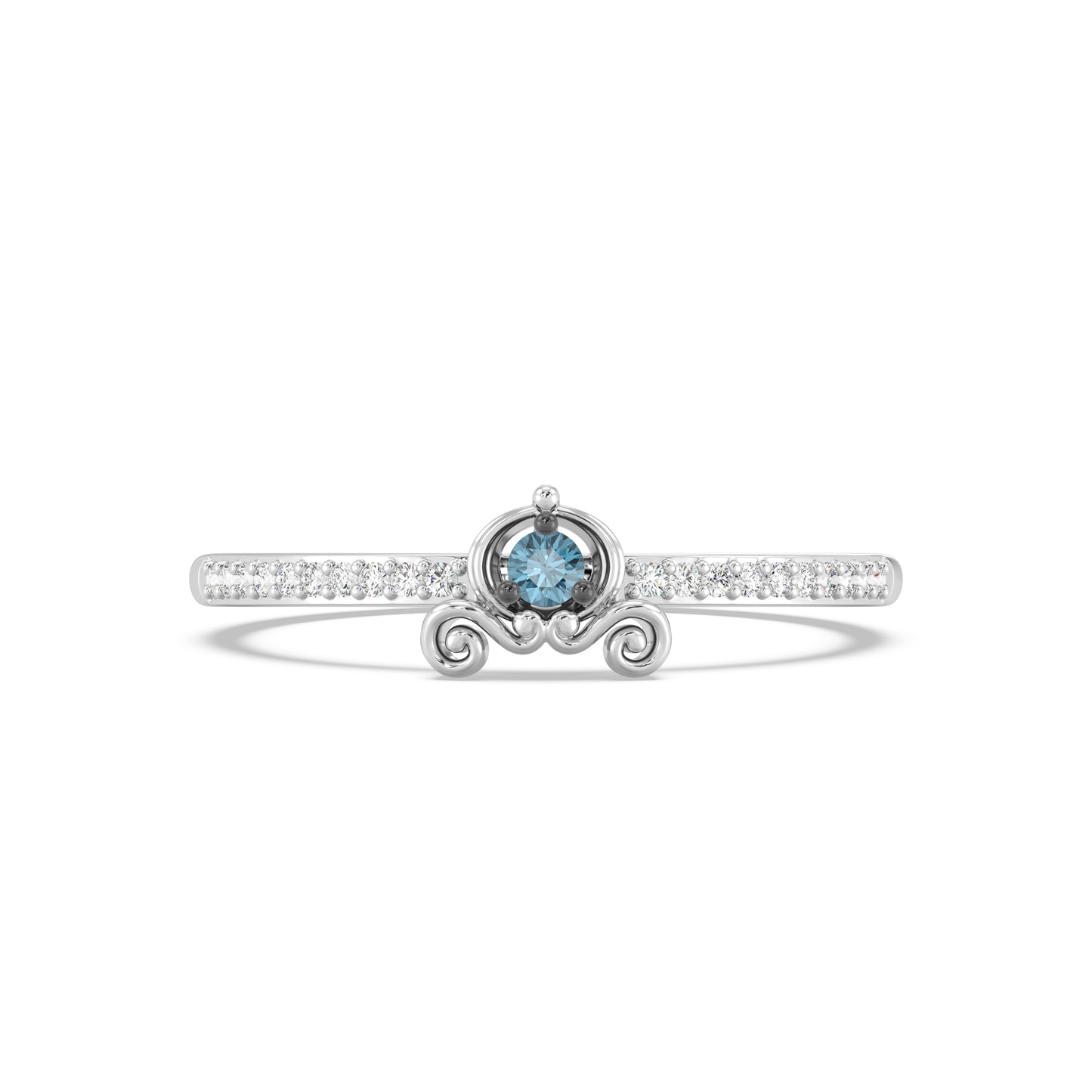 Enchanted Disney Fine Jewelry Black Rhodium over Sterling Silver 1/20 CTTW Diamonds with London Blue Topaz Cinderella Ring
