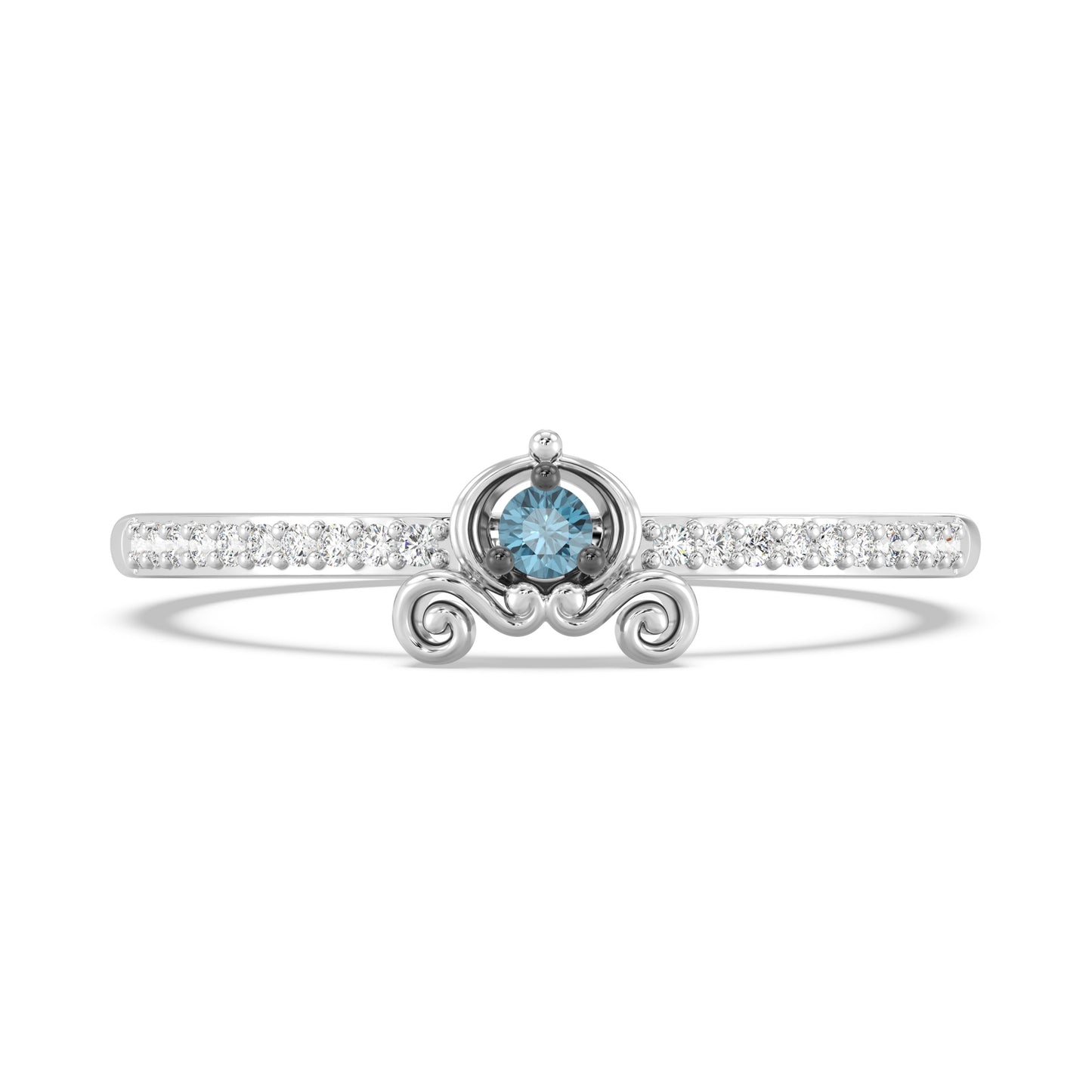 Enchanted Disney Fine Jewelry Sterling Silver, Black Rhodium and 1/20 CTTW Diamonds with London Blue Topaz, Disney Princess Cinderella Ring