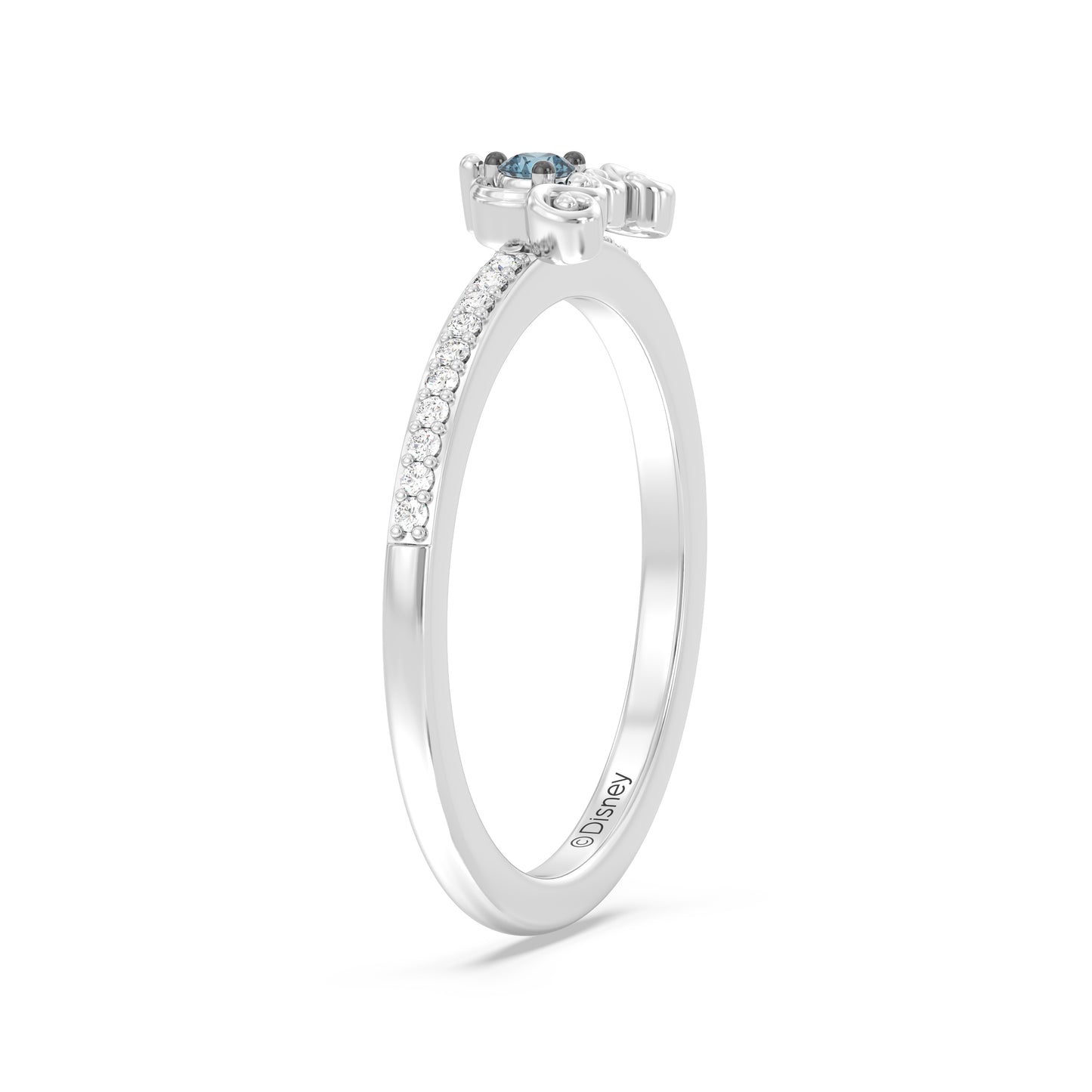 Enchanted Disney Fine Jewelry Black Rhodium over Sterling Silver 1/20 CTTW Diamonds with London Blue Topaz Cinderella Ring