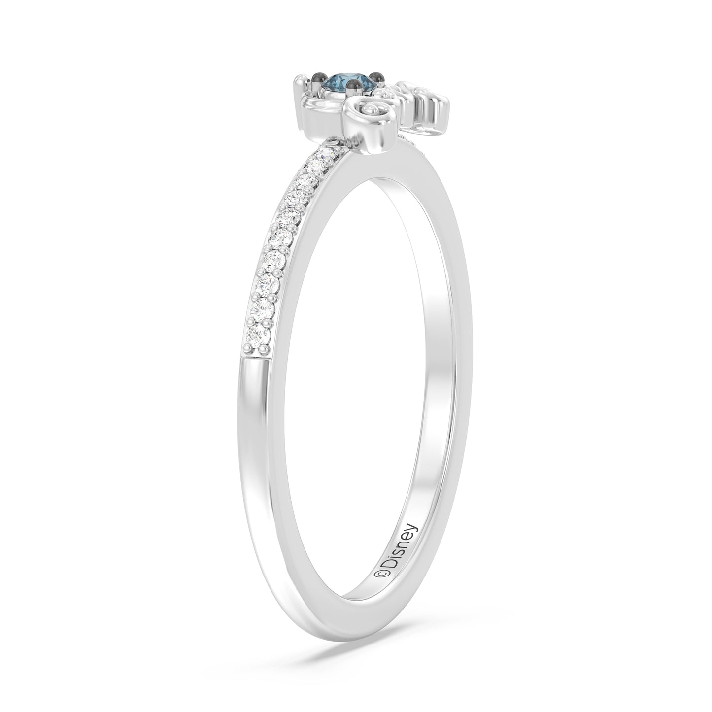 Enchanted Disney Fine Jewelry Sterling Silver, Black Rhodium and 1/20 CTTW Diamonds with London Blue Topaz, Disney Princess Cinderella Ring