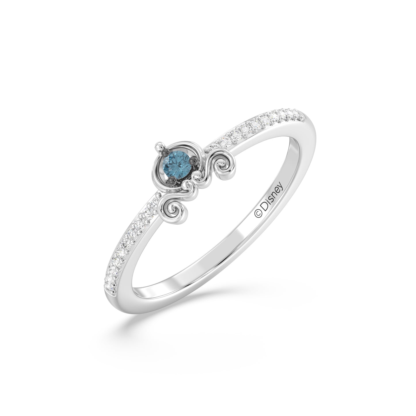 Enchanted Disney Fine Jewelry Black Rhodium over Sterling Silver 1/20 CTTW Diamonds with London Blue Topaz Cinderella Ring