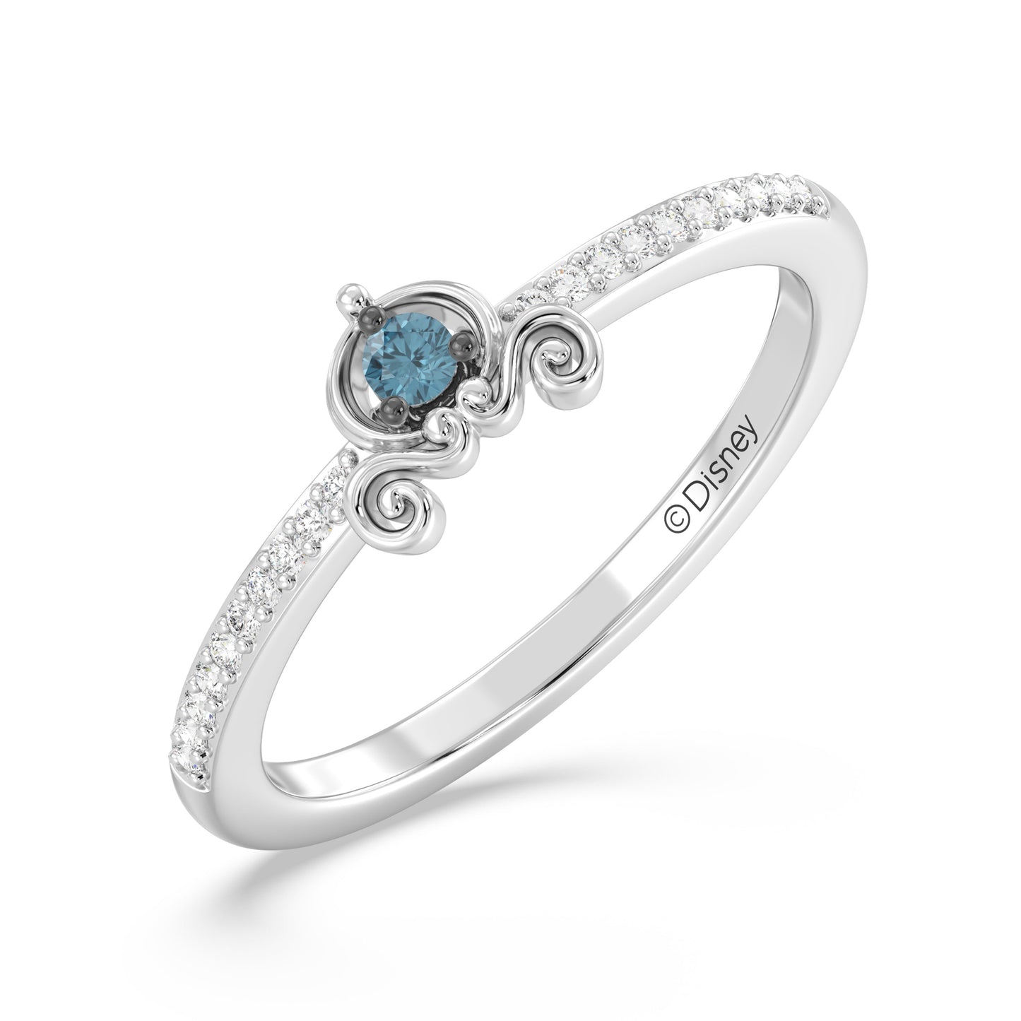 Enchanted Disney Fine Jewelry Sterling Silver, Black Rhodium and 1/20 CTTW Diamonds with London Blue Topaz, Disney Princess Cinderella Ring