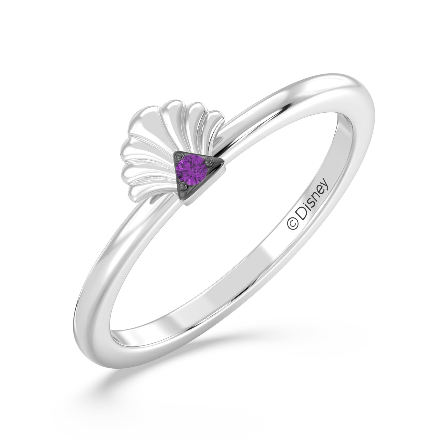 Enchanted Disney Fine Jewelry Sterling Silver and Black Rhodium with Amethyst, Disney Princess Ariel Ring