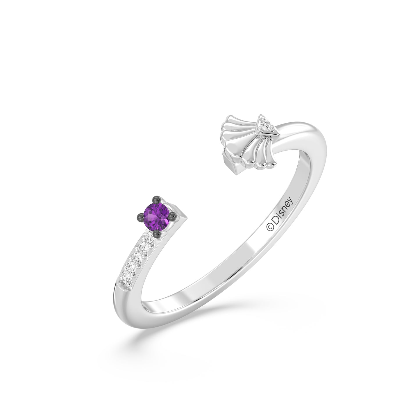 Enchanted Disney Fine Jewelry Black Rhodium over Sterling Silver with Diamond Accent and Amethyst Ariel Ring