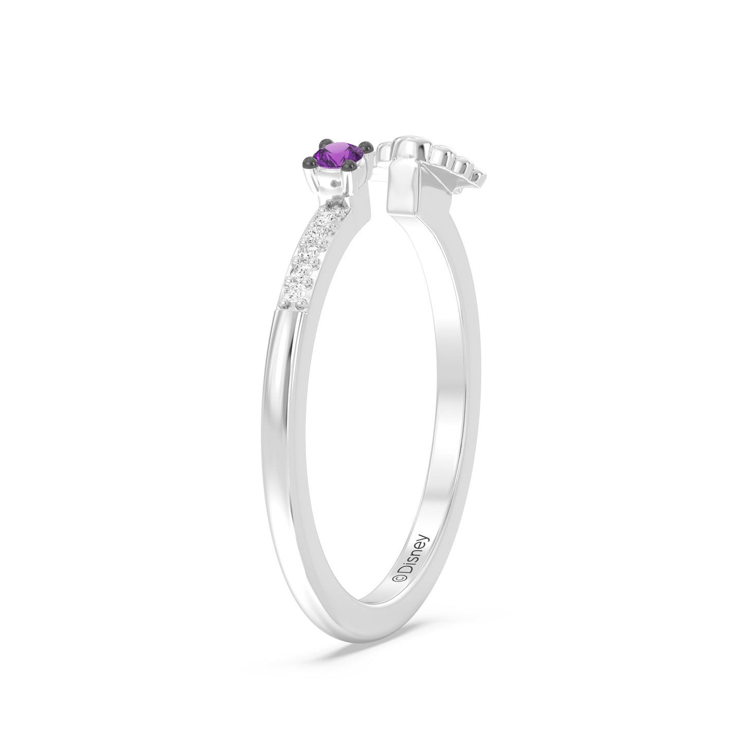 Enchanted Disney Fine Jewelry Black Rhodium over Sterling Silver with Diamond Accent and Amethyst Ariel Ring