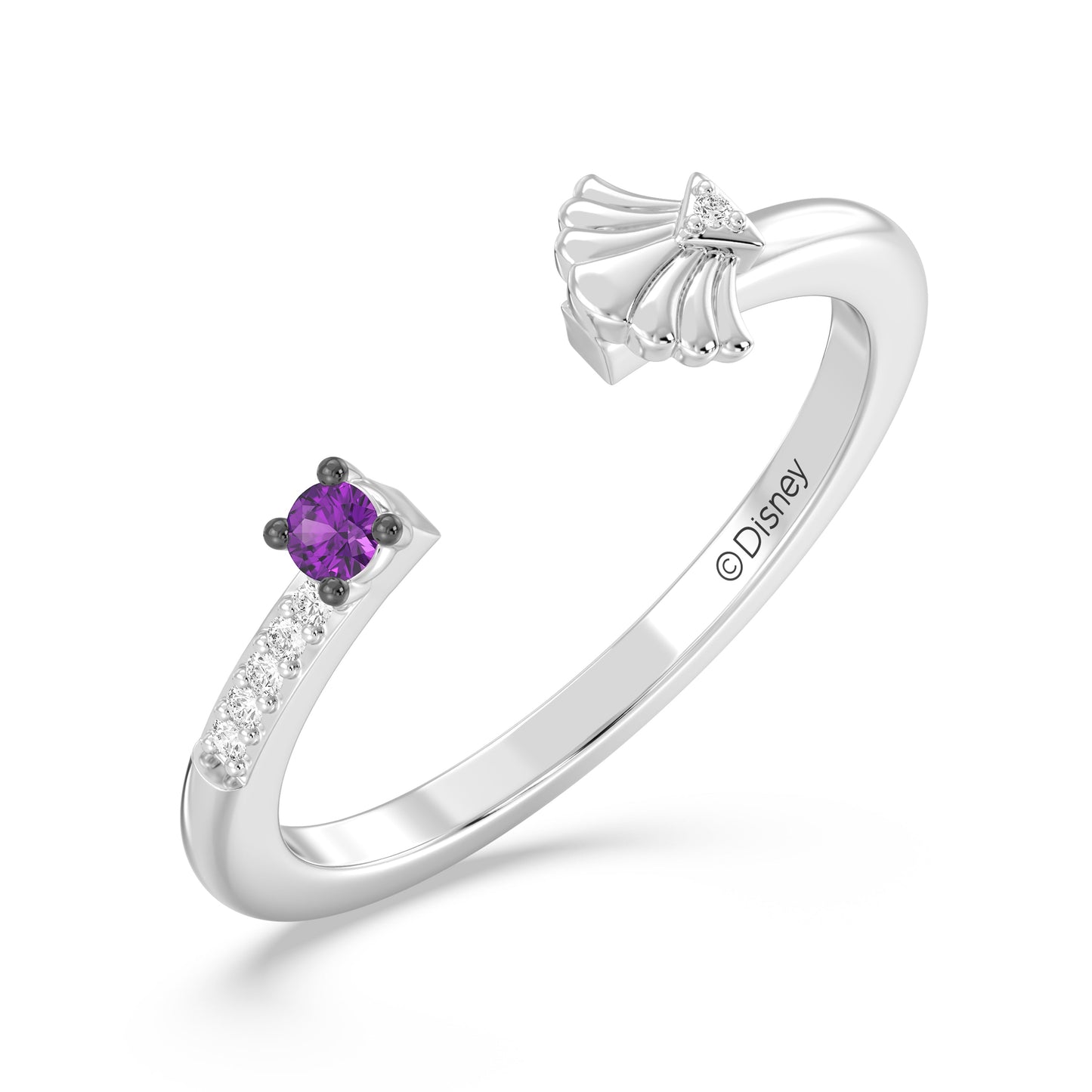 Enchanted Disney Fine Jewelry Sterling Silver and Black Rhodium with Diamond Accent and Amethyst, Disney Princess Ariel Ring