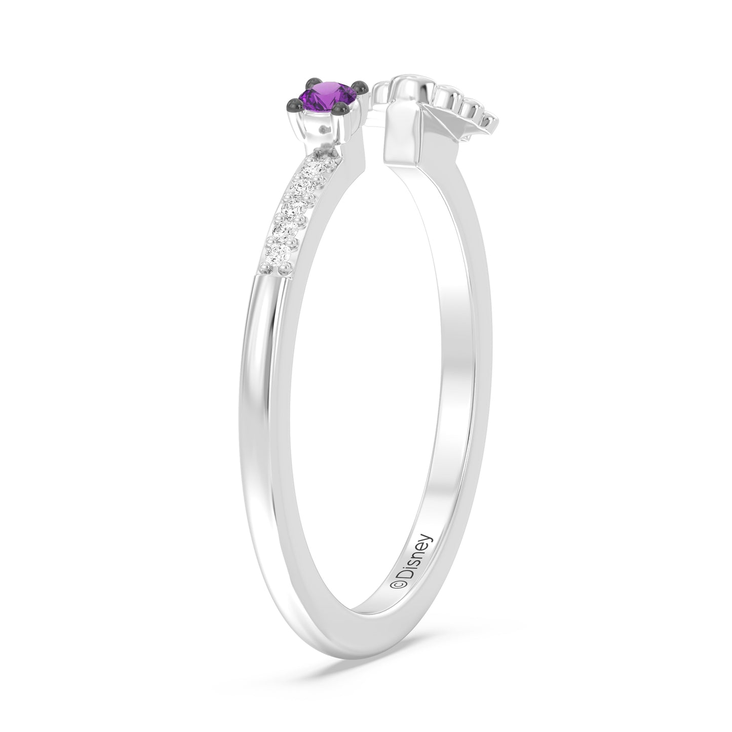 Enchanted Disney Fine Jewelry Sterling Silver and Black Rhodium with Diamond Accent and Amethyst, Disney Princess Ariel Ring