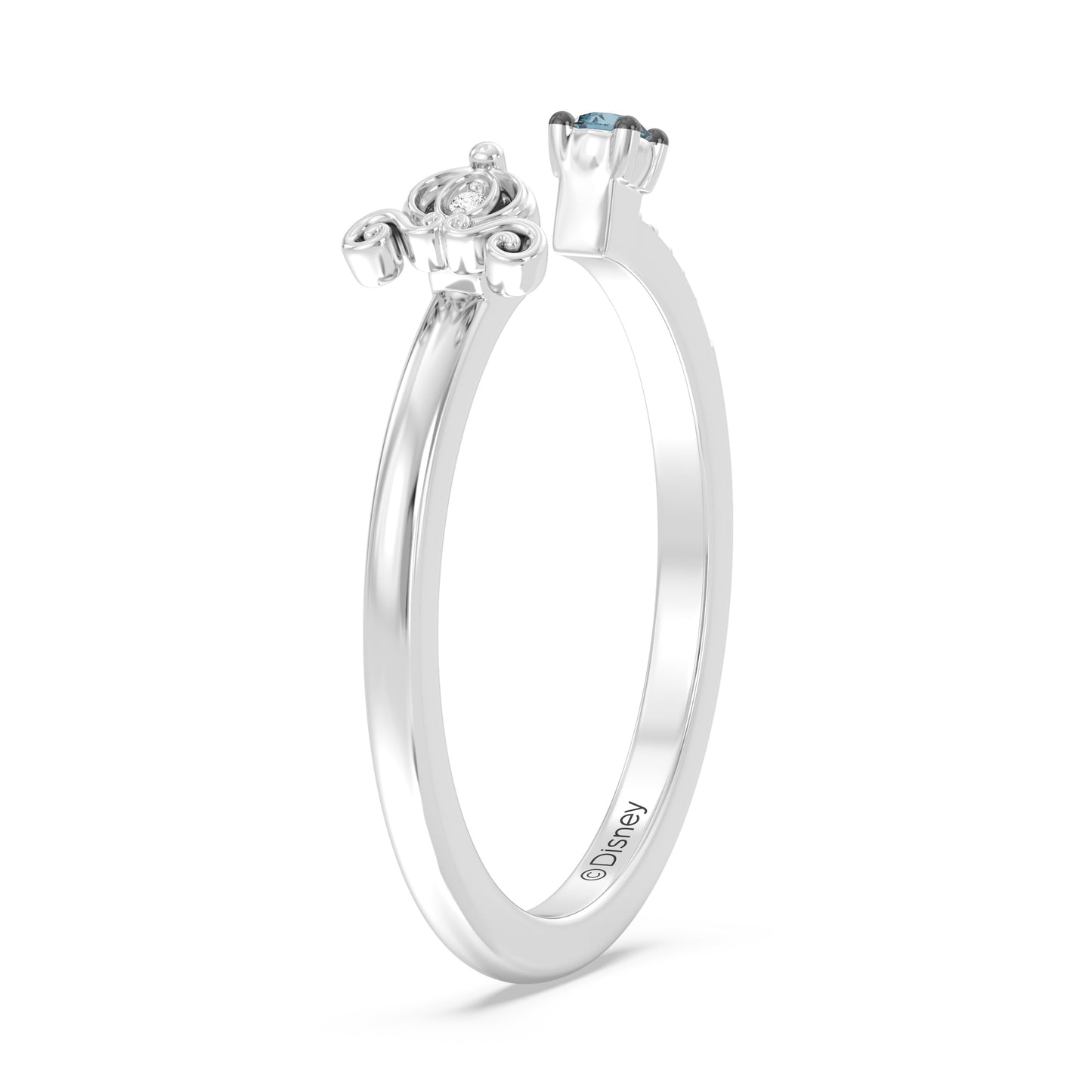 Enchanted Disney Fine Jewelry Sterling Silver and Black Rhodium with Diamond Accents and London Blue Topaz, Disney Princess Cinderella Ring
