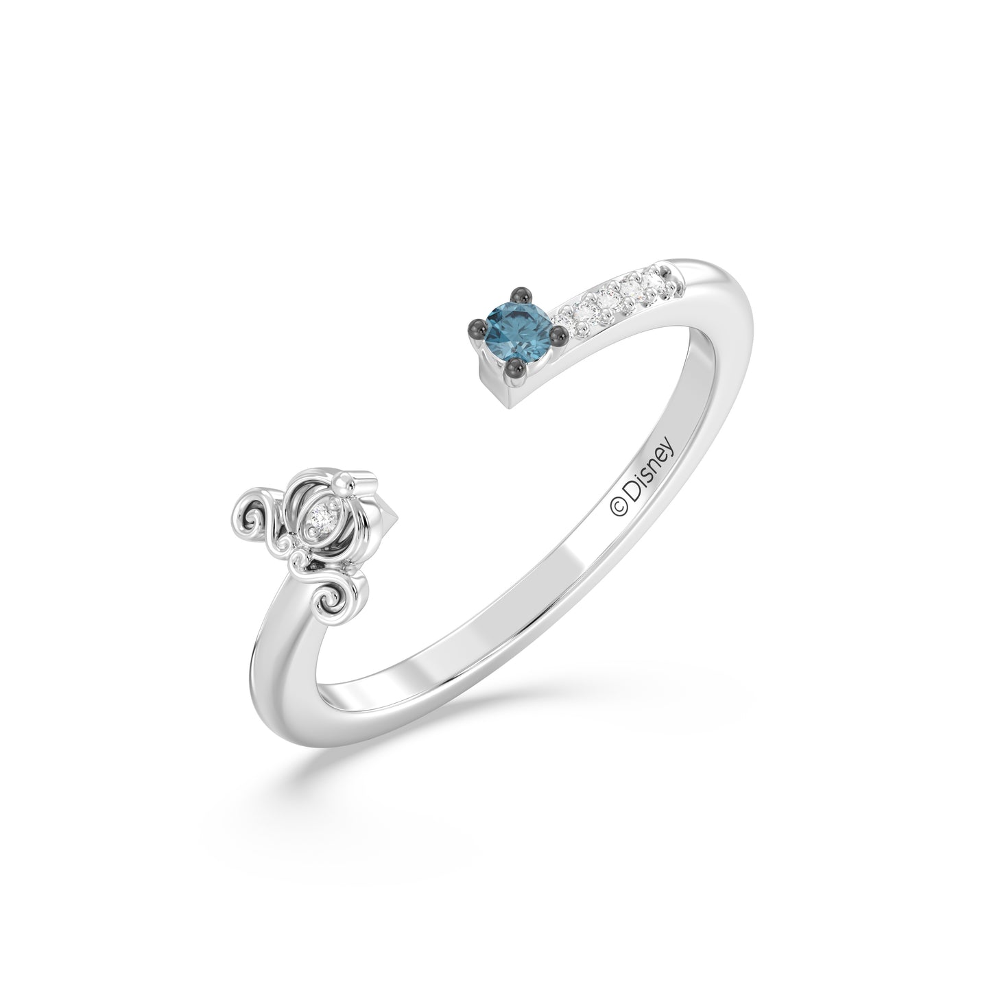 Enchanted Disney Fine Jewelry Black Rhodium over Sterling Silver with Diamond Accents and London Blue Topaz Cinderella Ring