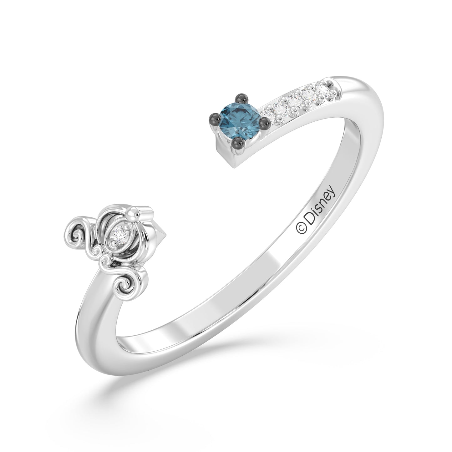 Enchanted Disney Fine Jewelry Sterling Silver and Black Rhodium with Diamond Accents and London Blue Topaz, Disney Princess Cinderella Ring