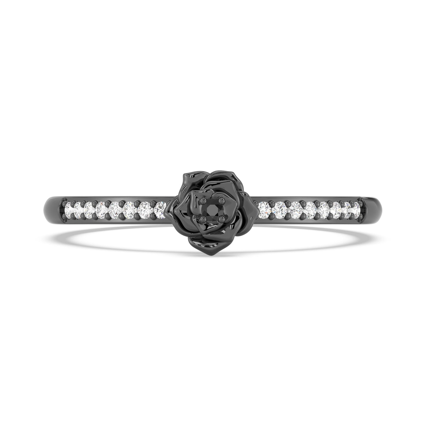 Enchanted Disney Fine Jewelry Black Rhodium over Sterling Silver with 1/20 CTTW Black & White Diamonds, Disney Villain Maleficent Ring