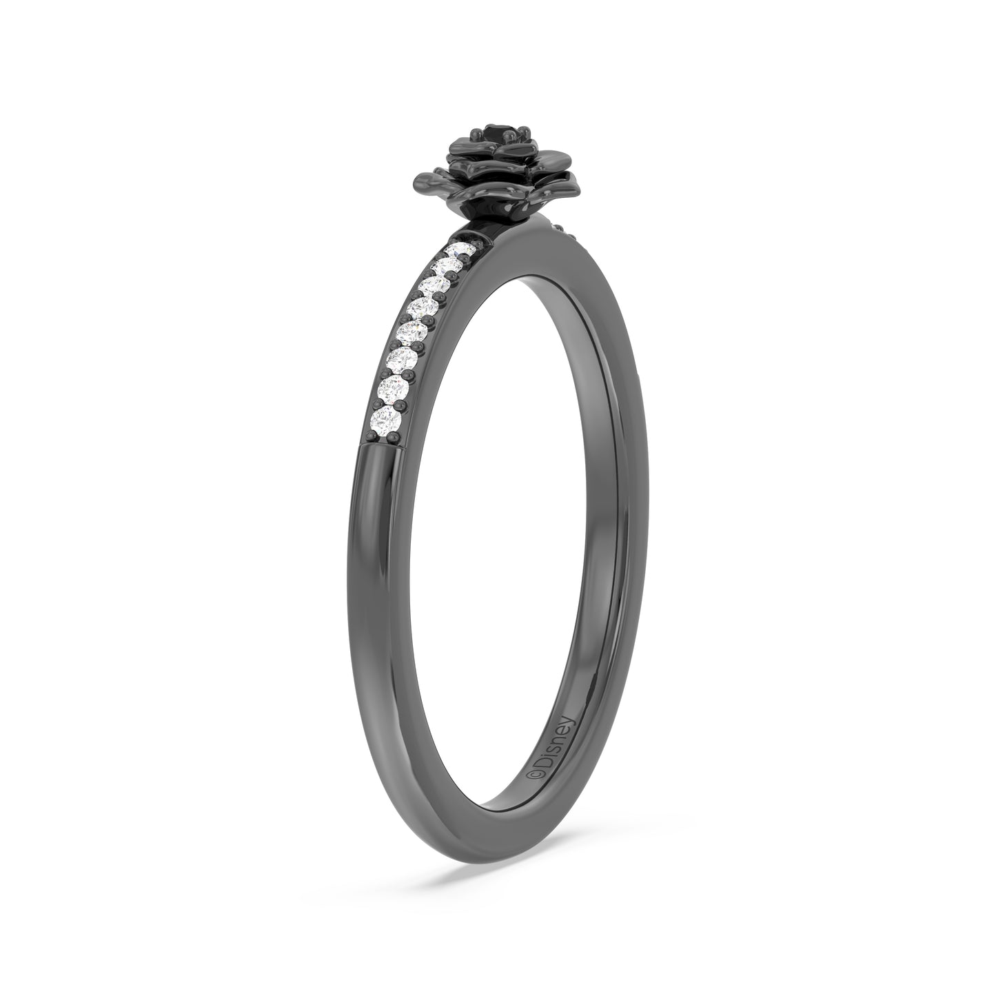 Enchanted Disney Fine Jewelry Black Rhodium over Sterling Silver with 1/20 CTTW Black & White Diamonds Maleficent Ring