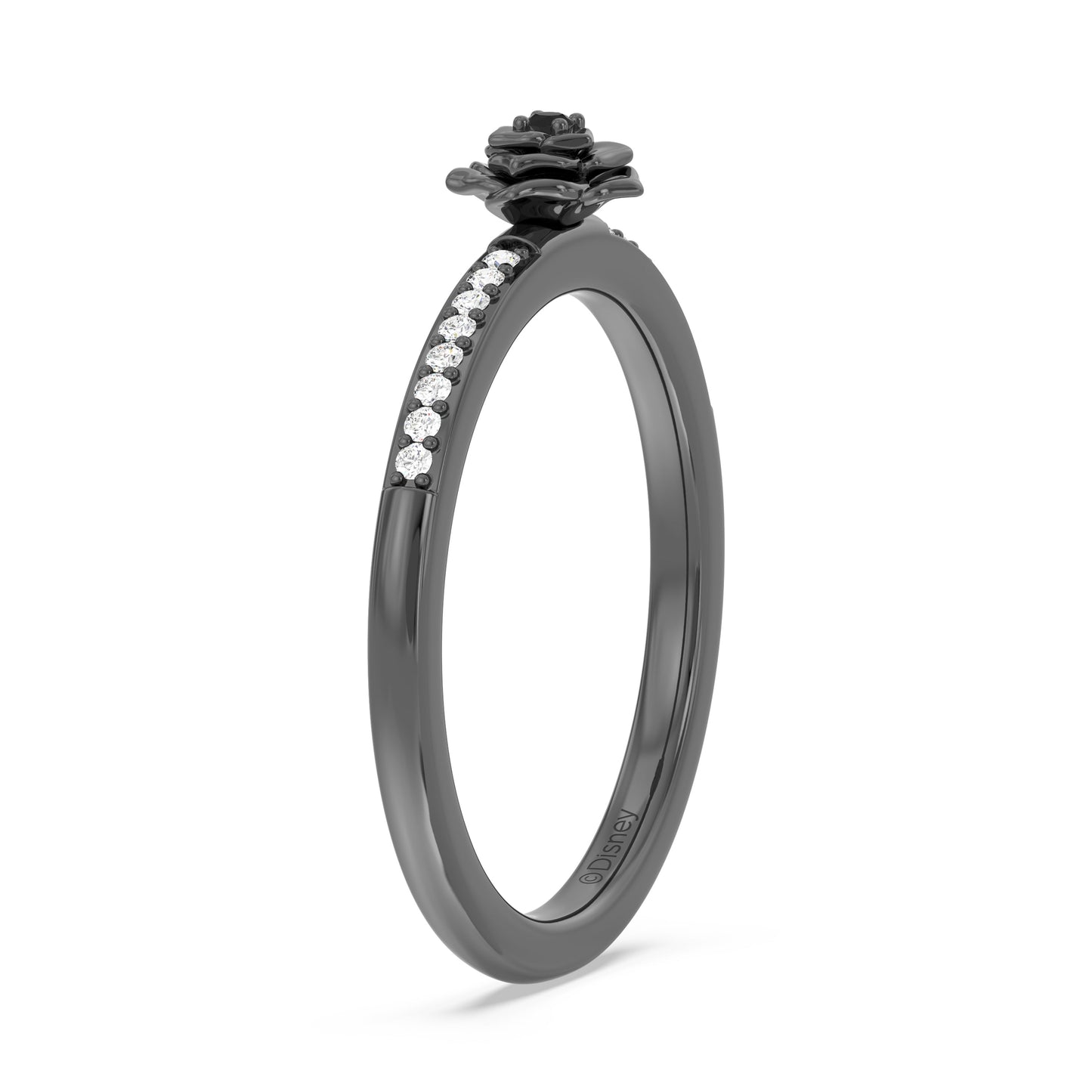 Enchanted Disney Fine Jewelry Black Rhodium over Sterling Silver with 1/20 CTTW Black & White Diamonds, Disney Villain Maleficent Ring