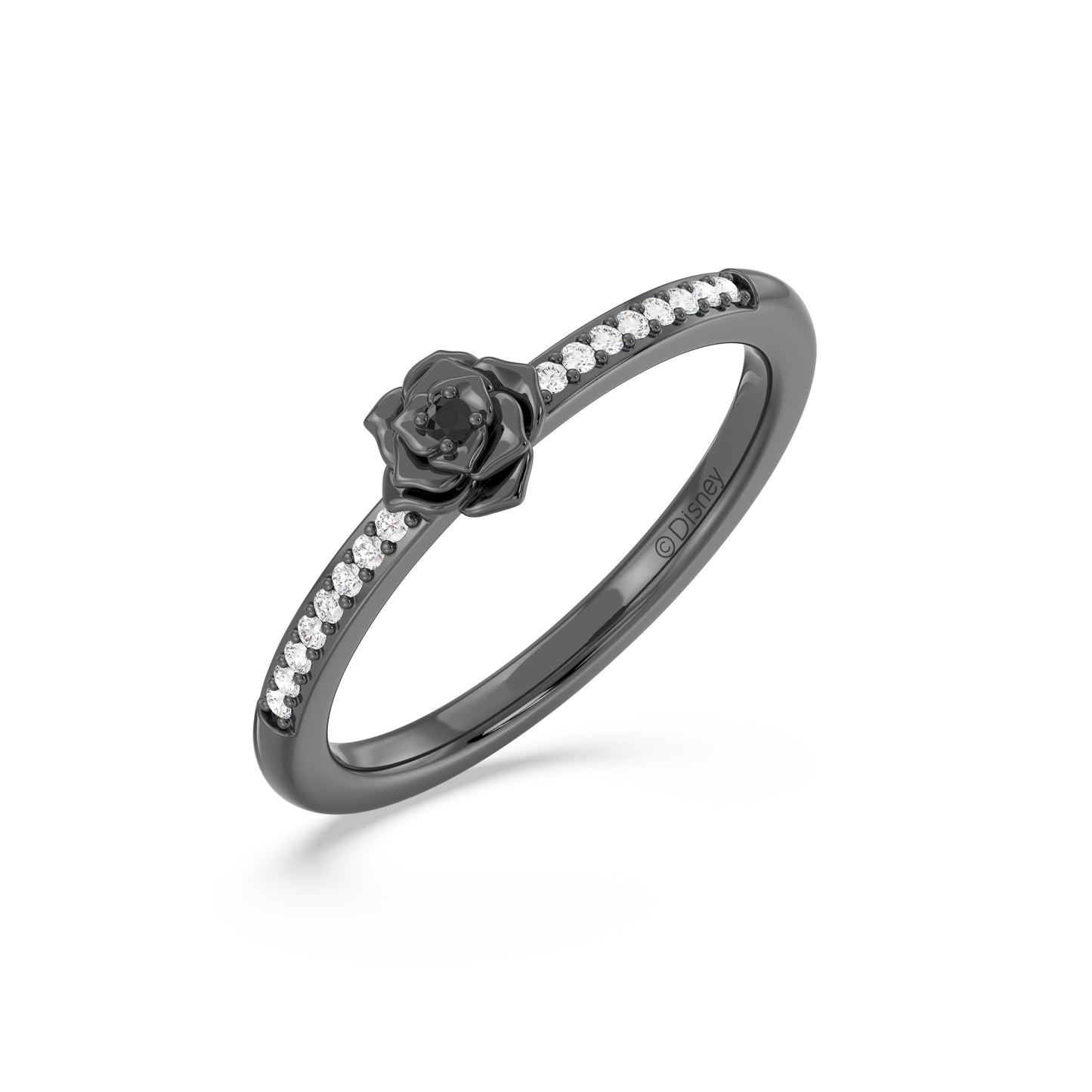 Enchanted Disney Fine Jewelry Black Rhodium over Sterling Silver with 1/20 CTTW Black & White Diamonds Maleficent Ring