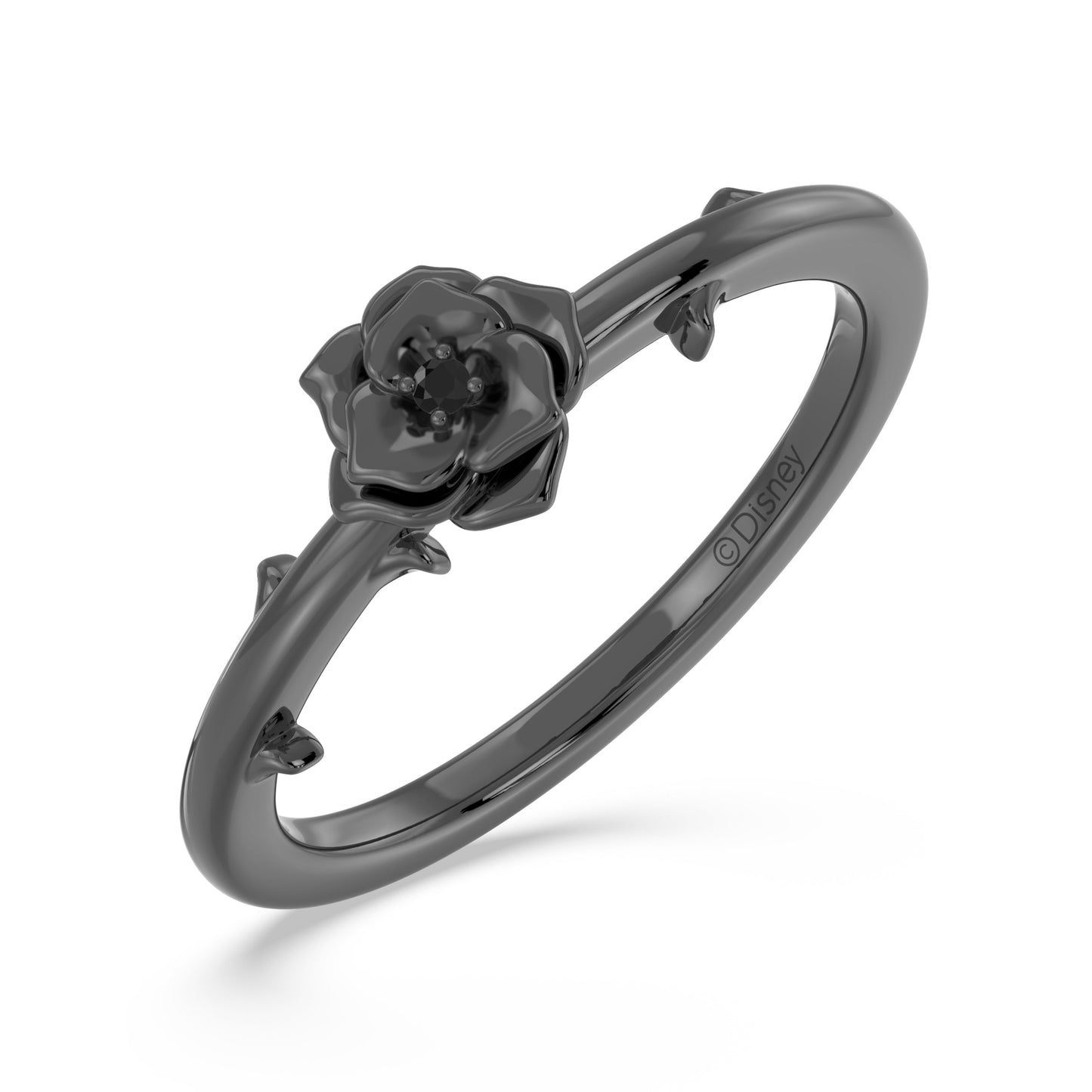 Enchanted Disney Fine Jewlery Black Rhodium over Sterling Silver with Diamond Accents, Disney Villain Maleficent Ring
