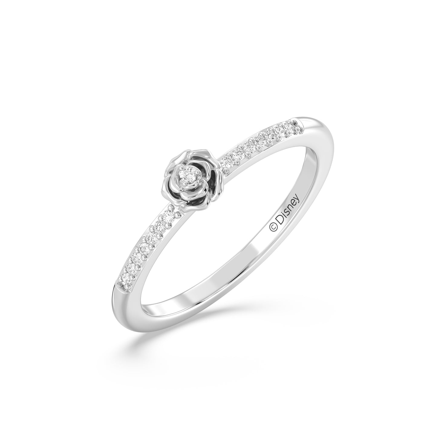 Enchanted Disney Fine Jewelry Sterling Silver with 1/20 CTTW Diamonds Belle Ring