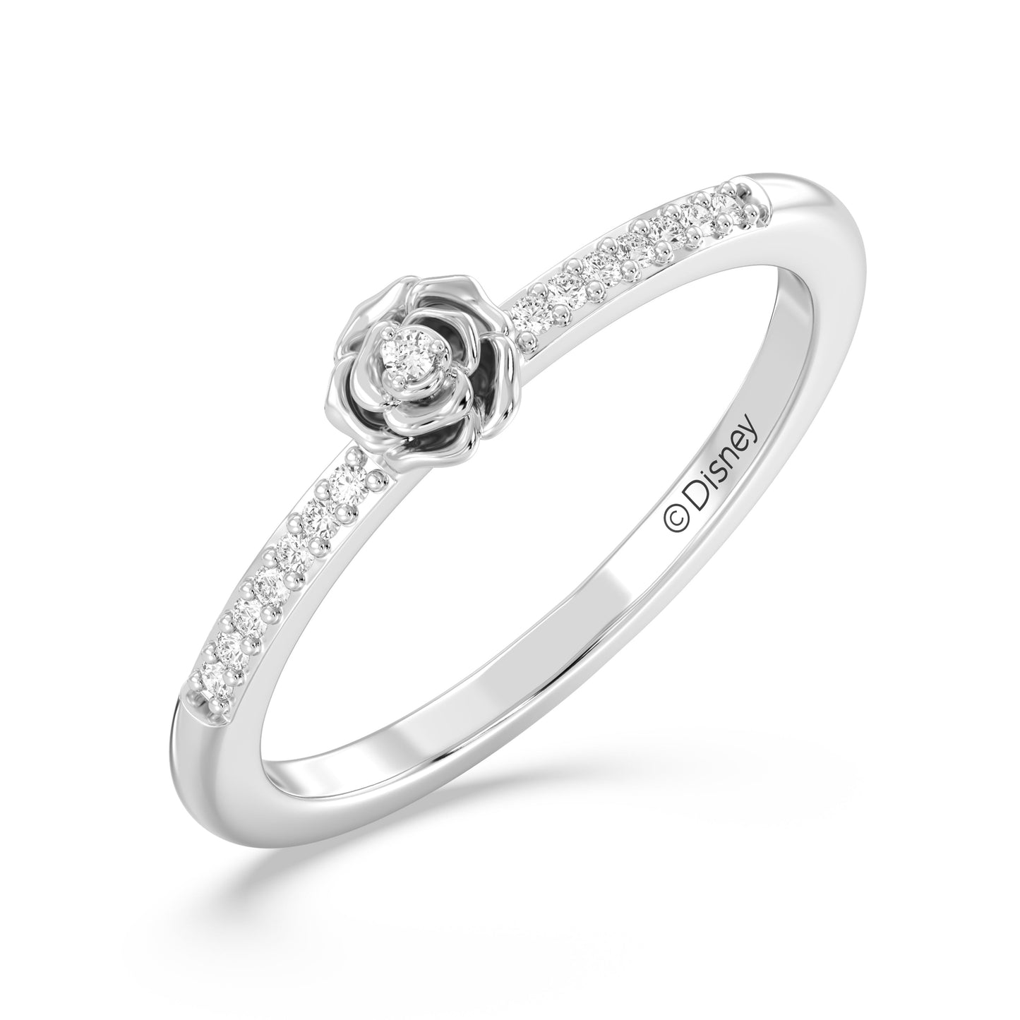 Enchanted Disney Fine Jewelry Sterling Silver with 1/20 CTTW Diamonds, Disney Princess Belle Ring