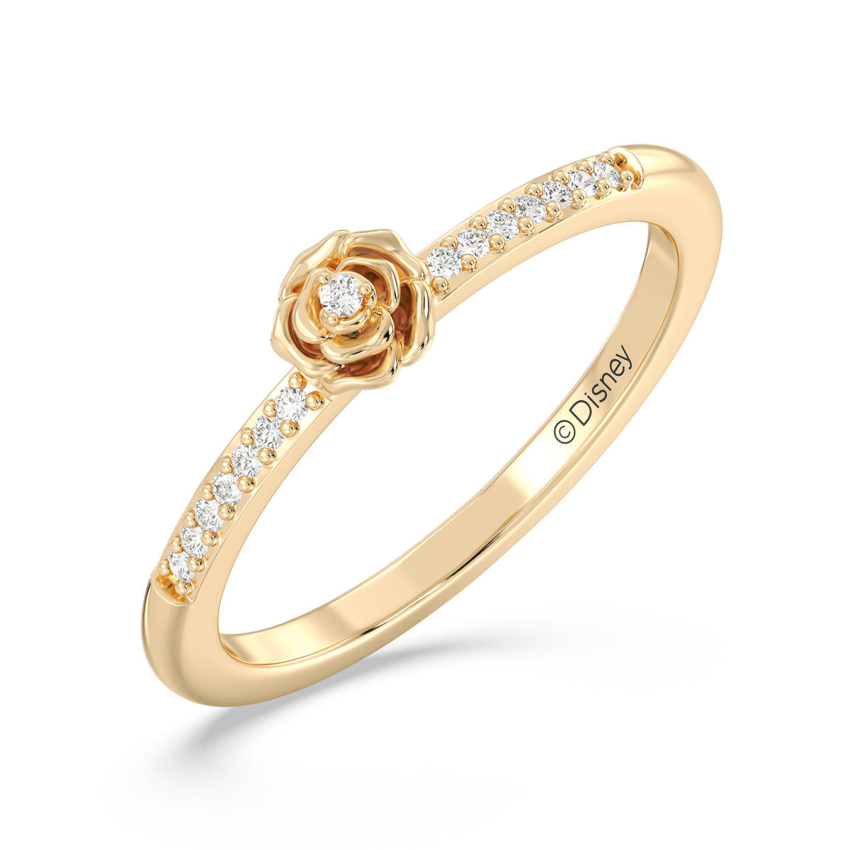 Enchanted Disney Fine Jewelry 14K Yellow gold Over Sterling Silver with 1/20 CTTW Diamonds, Disney Princess Belle Ring