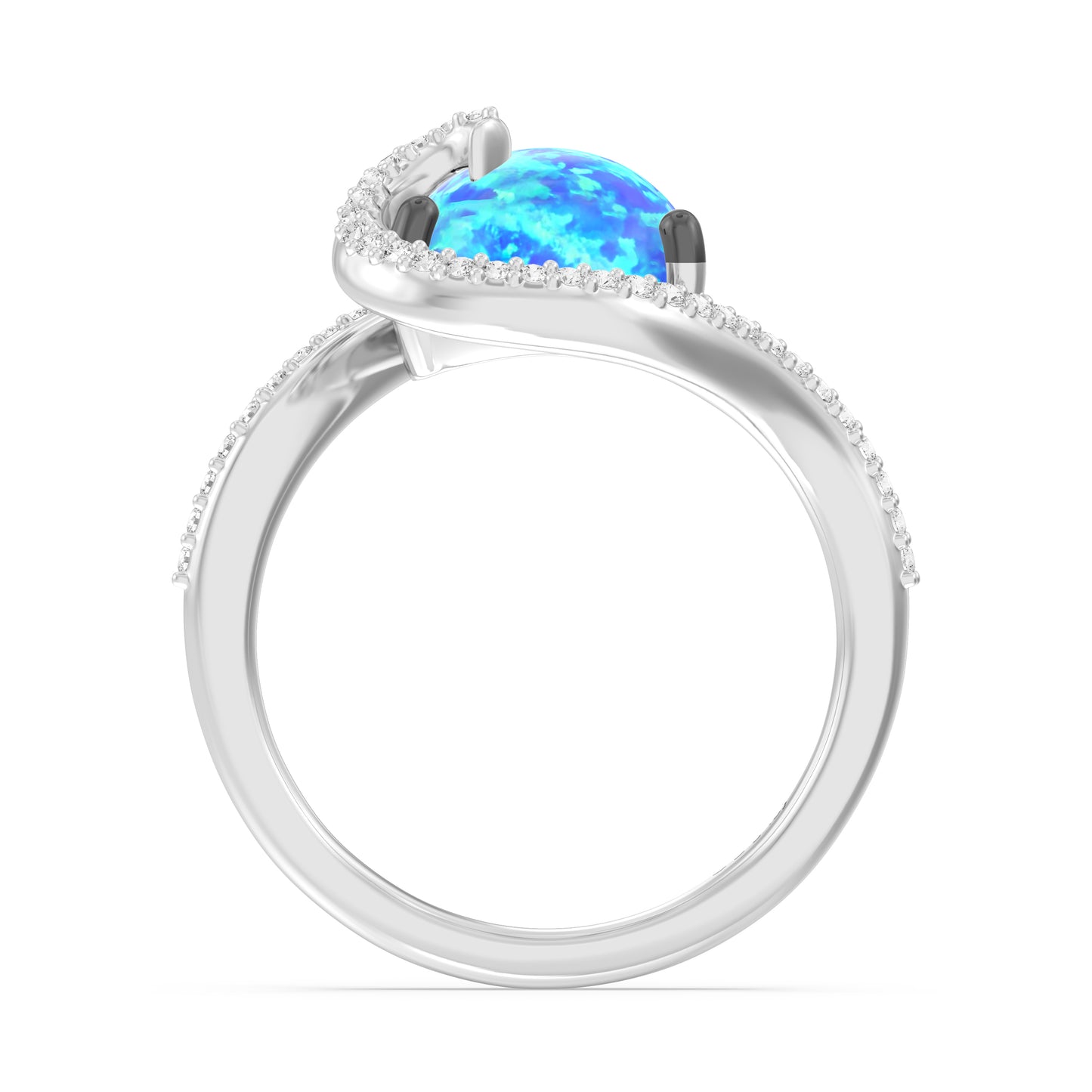 Enchanted Disney Fine Jewelry Black Rhodium over Sterling Silver with 1/5 CTTW Diamonds and Created Pear-Shaped Blue Opal Moana Ring