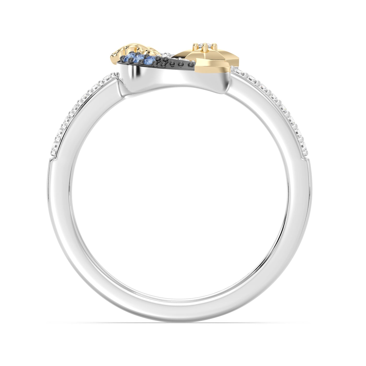 Enchanted Disney Fine Jewelry Black Rhodium over Sterling Silver and 10K Yellow Gold and with 1/10 CTTW Diamonds and Swizz Blue Topaz Jasmine Ring