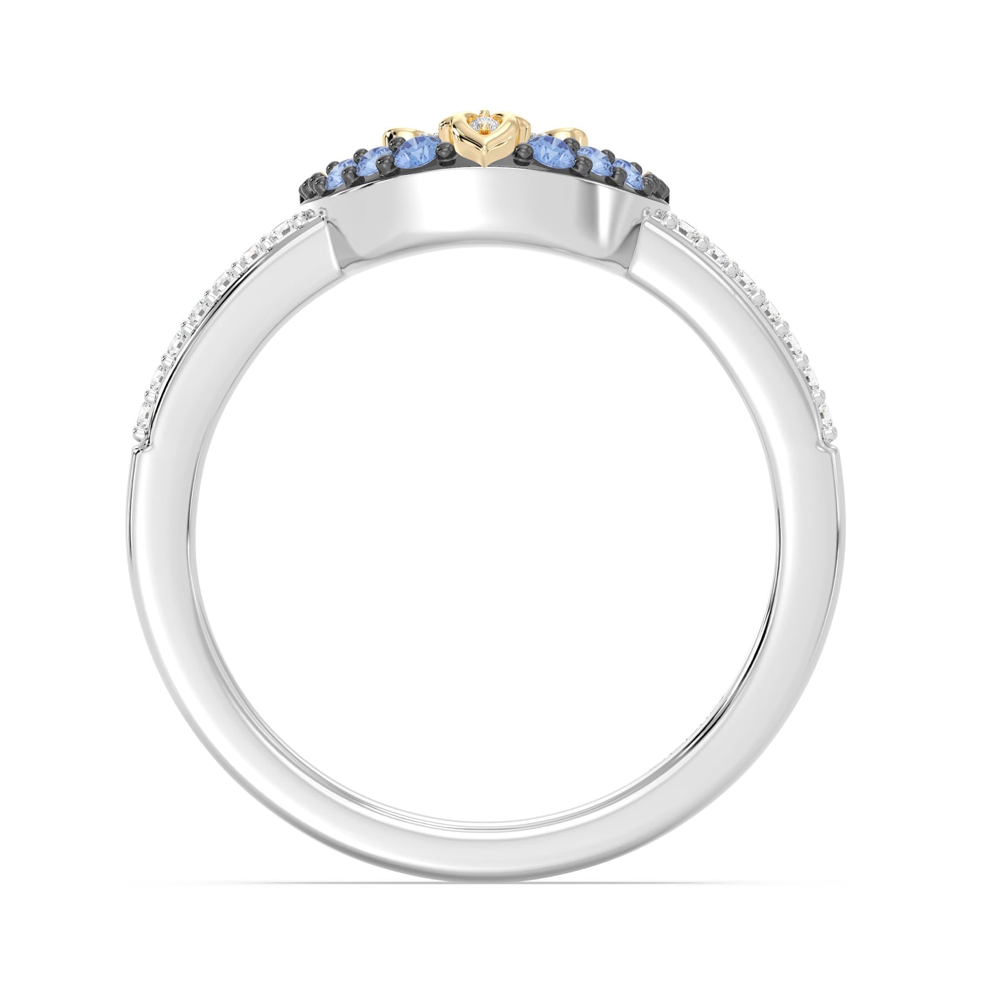 Enchanted Disney Fine Jewelry Black Rhodium over Sterling Silver and 10K Yellow Gold and with 1/10 CTTW Diamonds and Swizz Blue Topaz Jasmine Ring