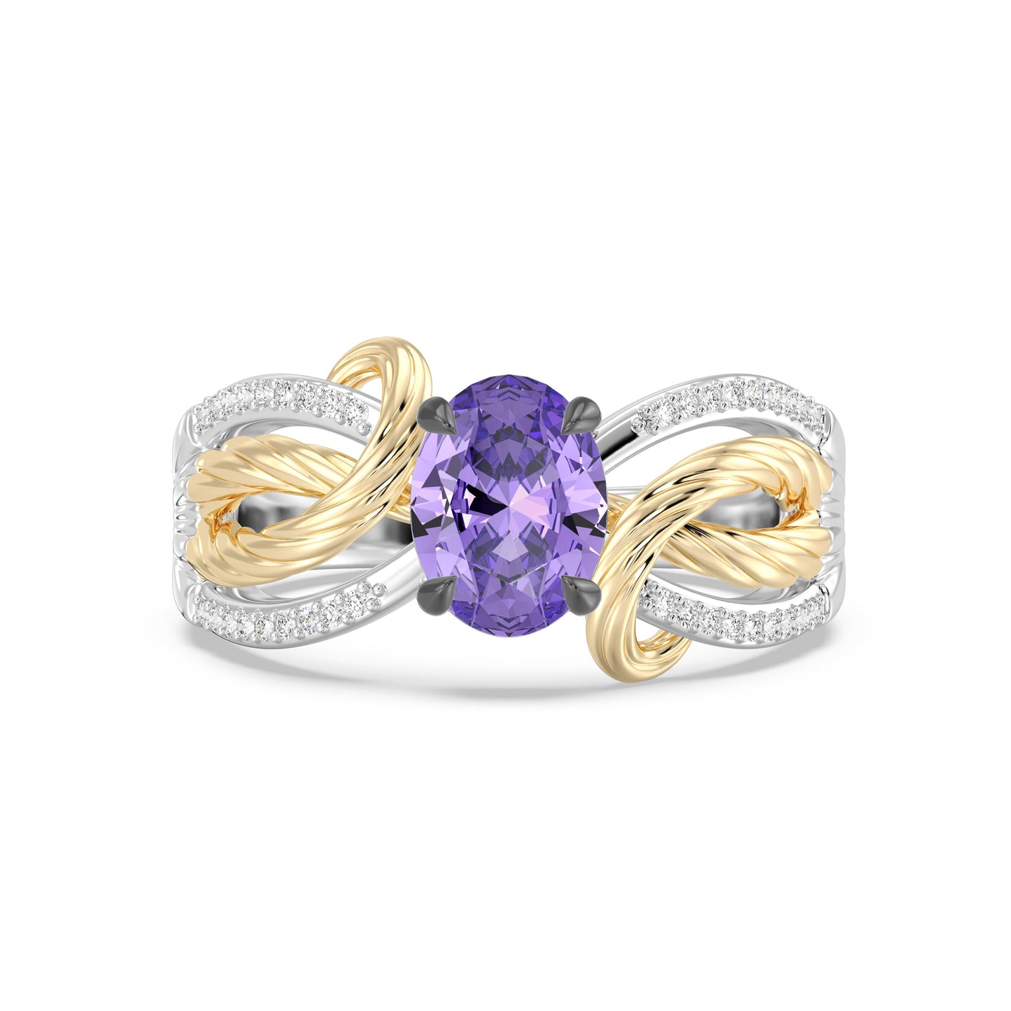 Enchanted Disney Fine Jewelry 14K Yellow Gold and Black Rhodium over Sterling Silver with 1/10 CTTW Diamonds and Rose De France Rapunzel Ring