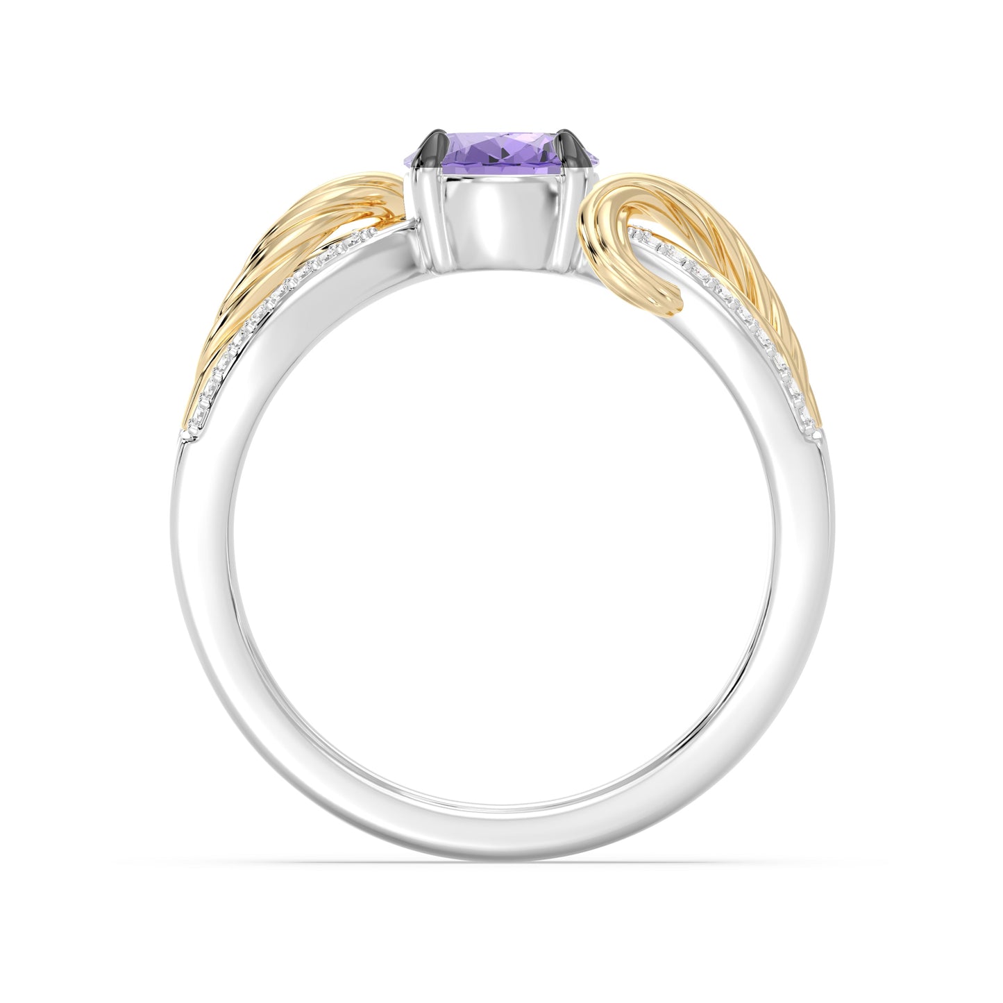 Enchanted Disney Fine Jewelry 14K Yellow Gold and Black Rhodium over Sterling Silver with 1/10 CTTW Diamonds and Rose De France Rapunzel Ring