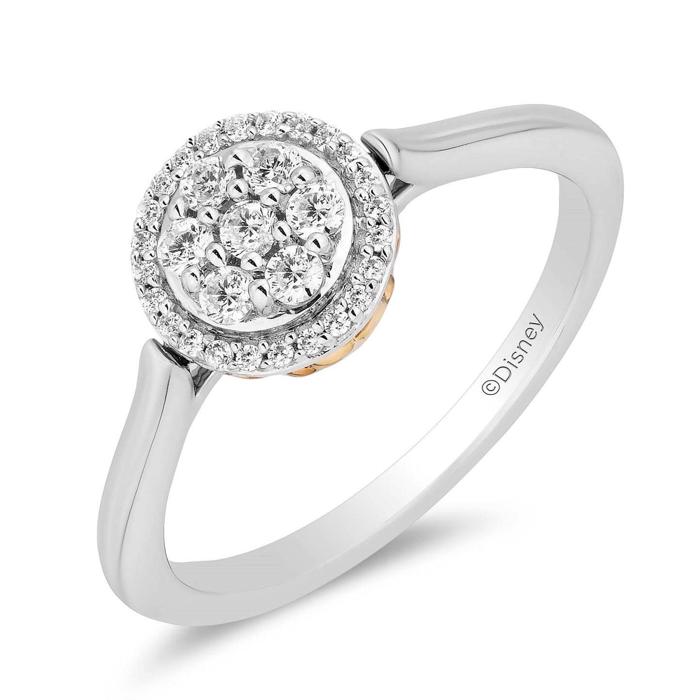 Enchanted Disney Fine Jewelry Sterling Silver and 10K Yellow Gold with 1/4 CTTW Diamonds Jasmine Ring