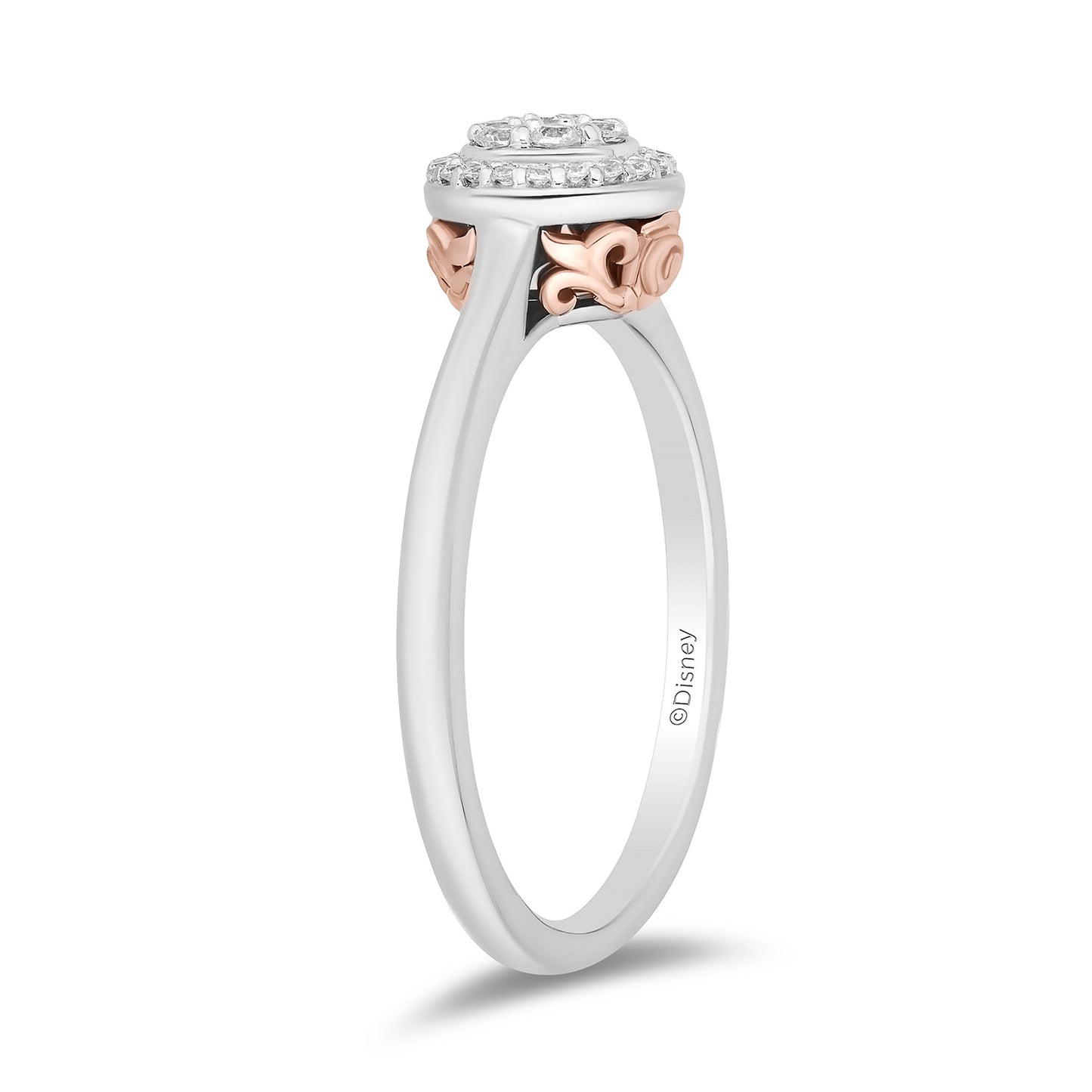 Enchanted Disney Fine Jewelry Sterling Silver and 10K Rose Gold with 1/6 CTTW Diamonds Belle Engagement Ring