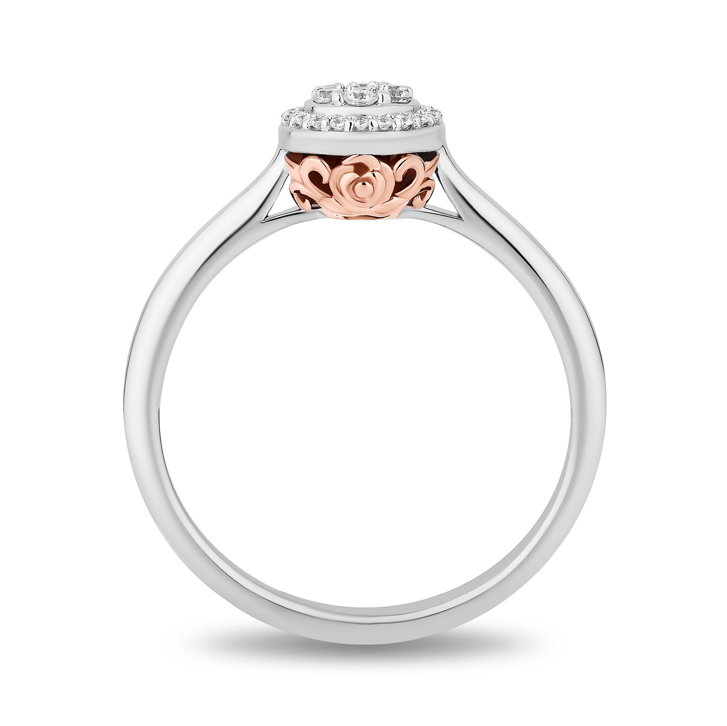 Enchanted Disney Fine Jewelry Sterling Silver and 10K Rose Gold with 1/6 CTTW Diamonds Belle Engagement Ring