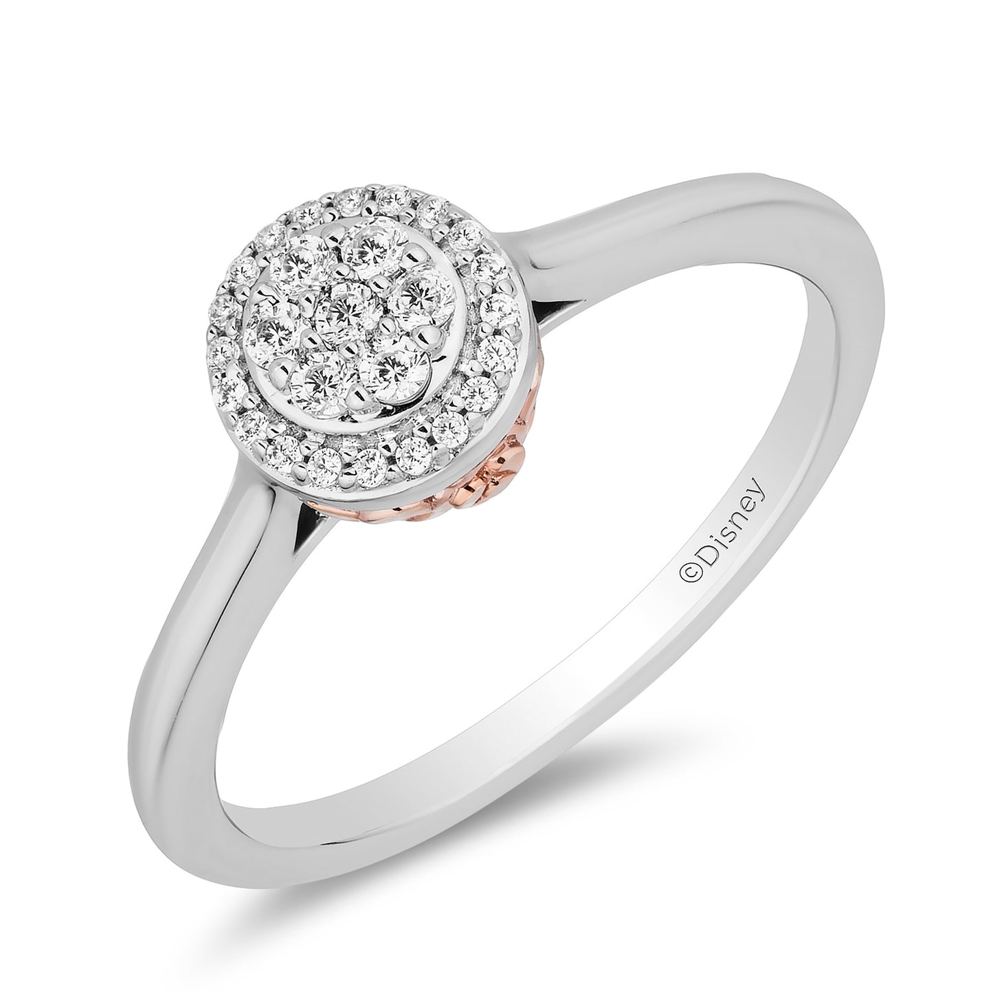 Enchanted Disney Fine Jewelry Sterling Silver and 10K Rose Gold with 1/6 CTTW Diamonds Belle Engagement Ring