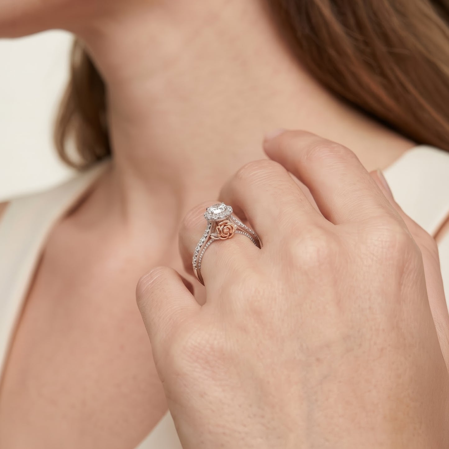 Enchanted Star 10K White and Rose Gold with 3/8 CTTW Lab Grown Diamond, Disney's Belle Promise Ring