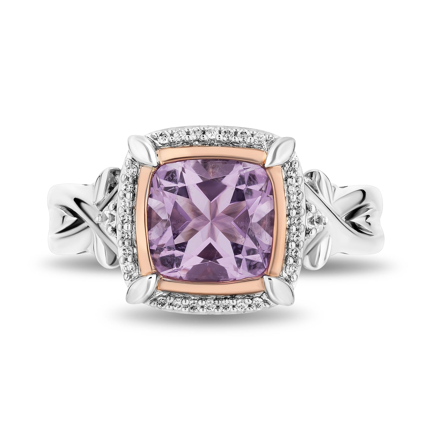 Enchanted Disney Fine Jewelry 14K Rose Gold Over Sterling Silver with 1/10 CTTW Diamonds and Light Purple Amethyst Rapunzel Ring