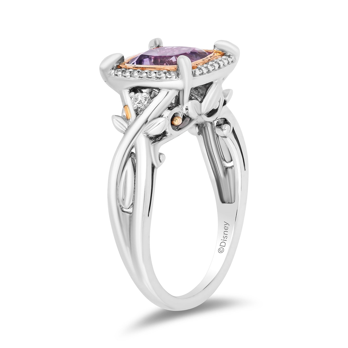 Enchanted Disney Fine Jewelry 14K Rose Gold Over Sterling Silver with 1/10 CTTW Diamonds and Light Purple Amethyst Rapunzel Ring