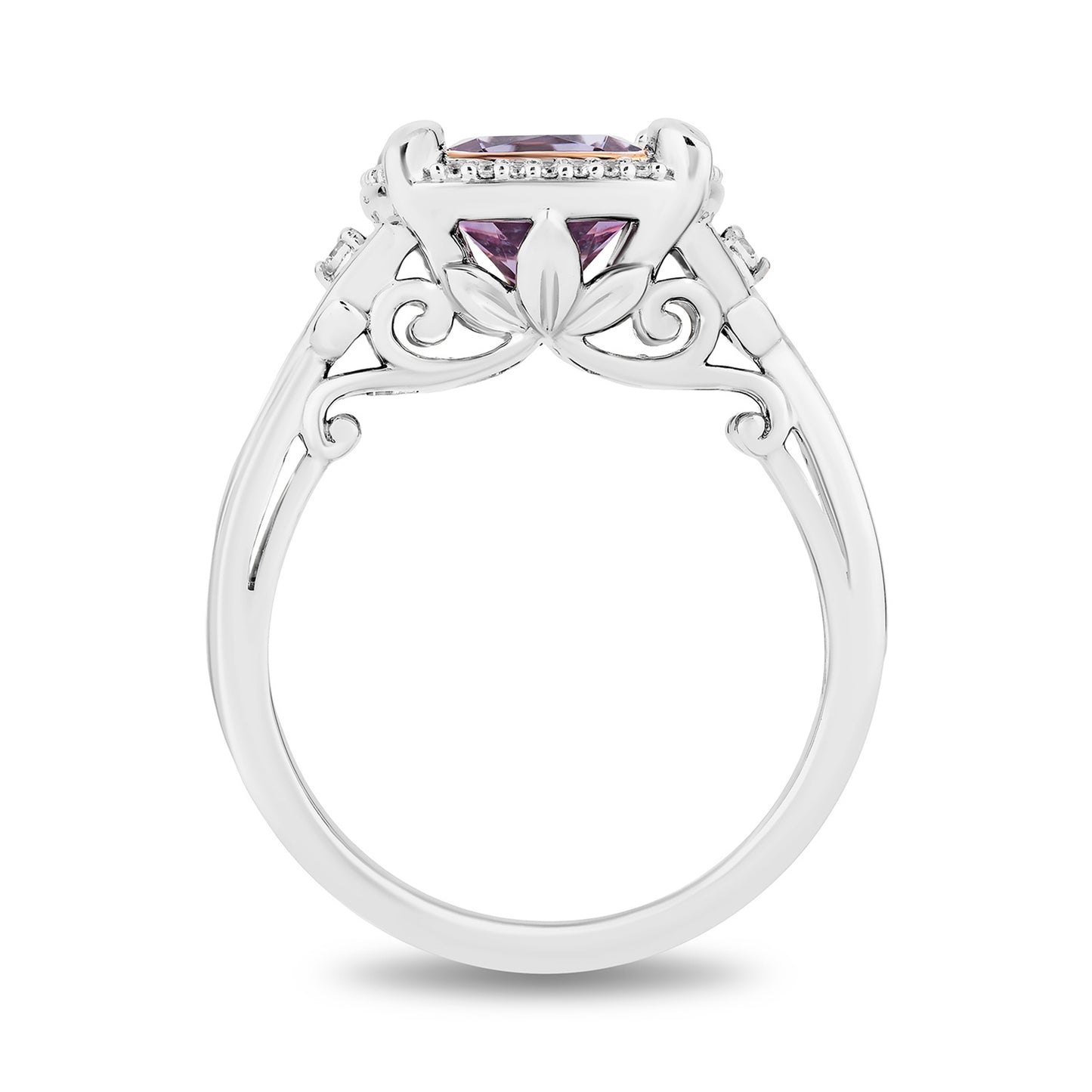 Enchanted Disney Fine Jewelry 14K Rose Gold Over Sterling Silver with 1/10 CTTW Diamonds and Light Purple Amethyst Rapunzel Ring