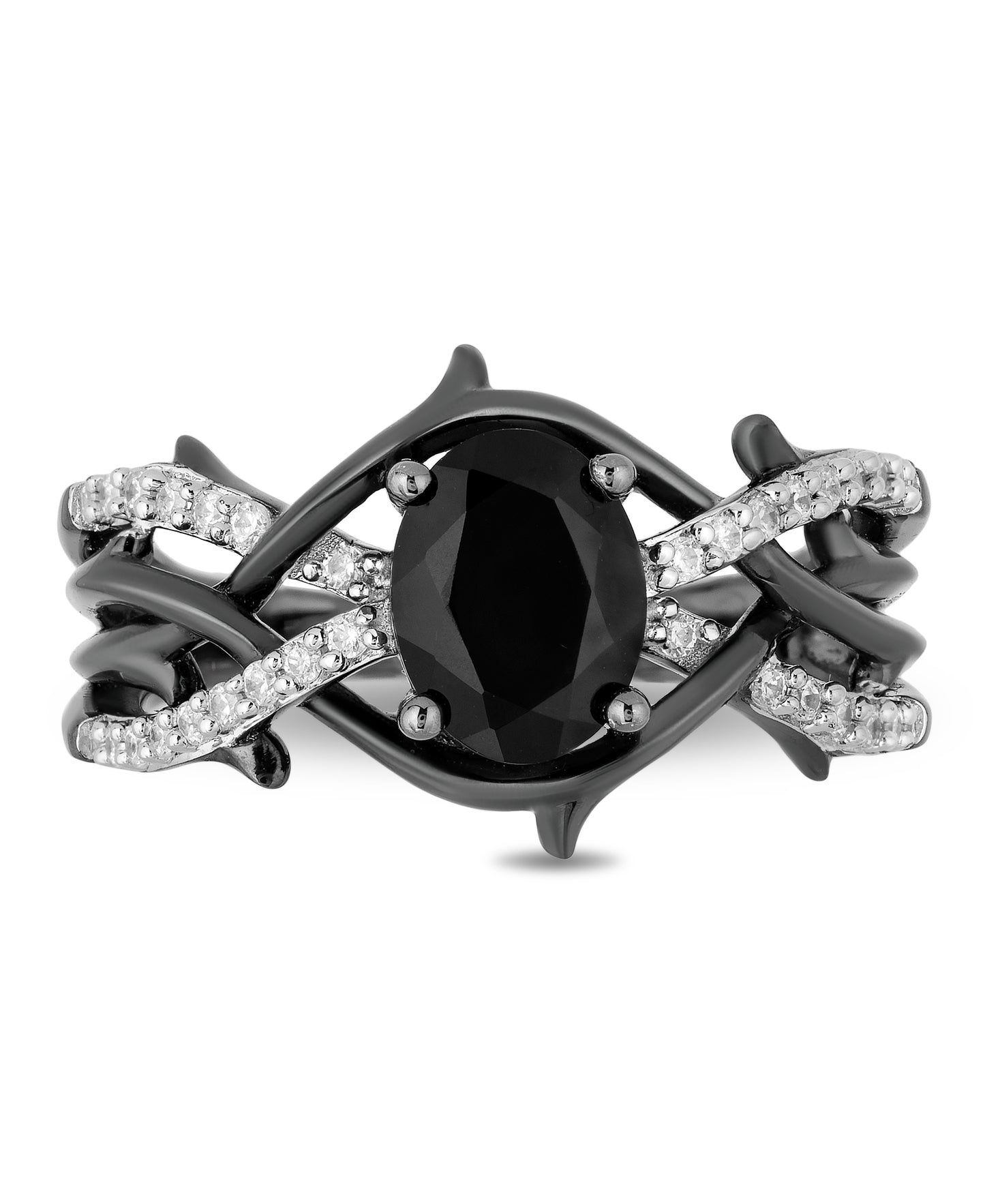 Enchanted Disney Fine Jewelry Black Rhodium Over Sterling Silver with 1/5 CTTW Diamonds and Onyx Maleficent Ring