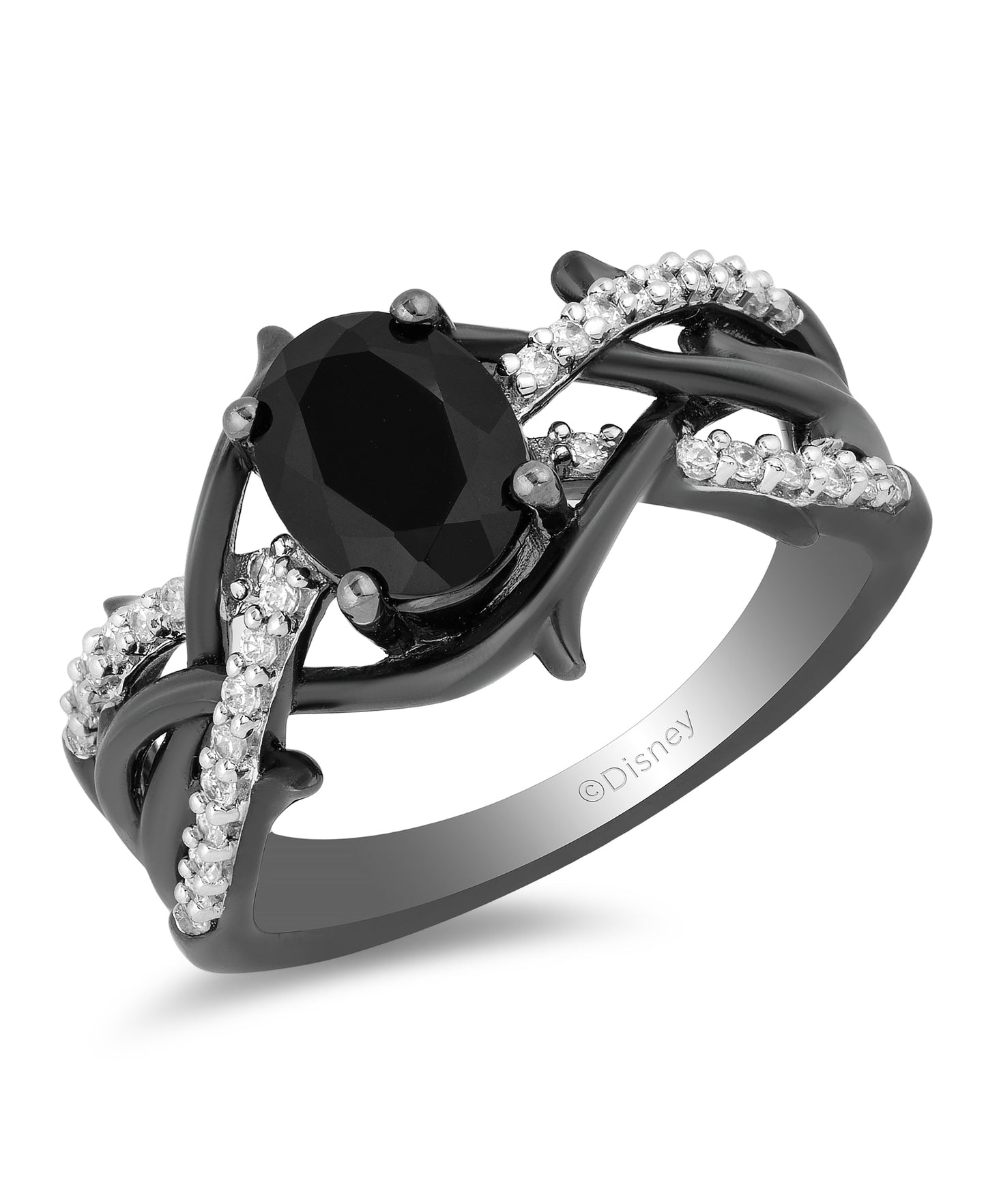 Enchanted Disney Fine Jewelry Black Rhodium Over Sterling Silver with 1/5 CTTW Diamonds and Onyx Maleficent Ring