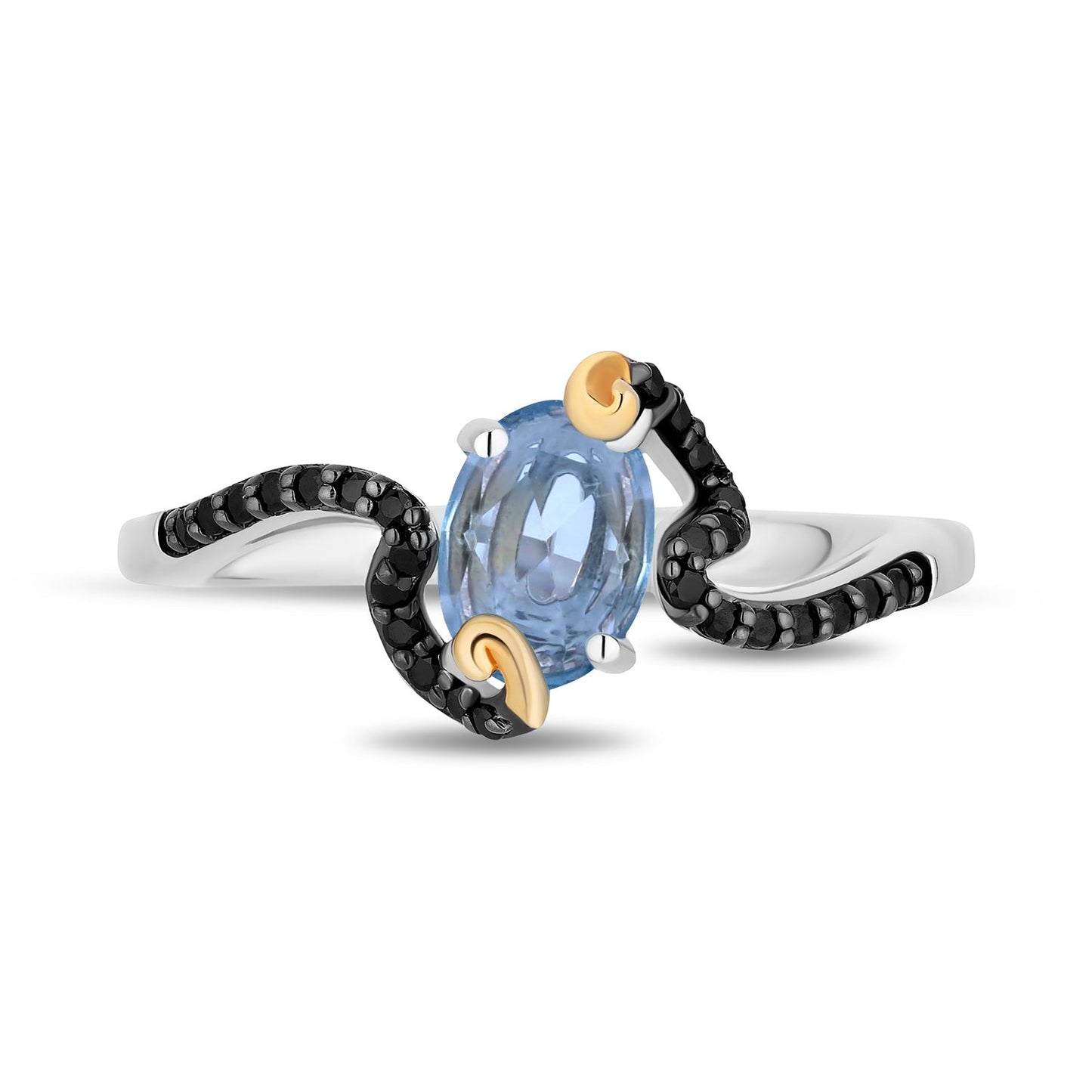 Enchanted Disney Fine Jewelry inspired by the Genie of Aladdin with Black Rhodium and 14K Yellow Gold Over Sterling Silver with 1/5 CTTW Diamond and Swiss Blue Topaz Jasmine Ring
