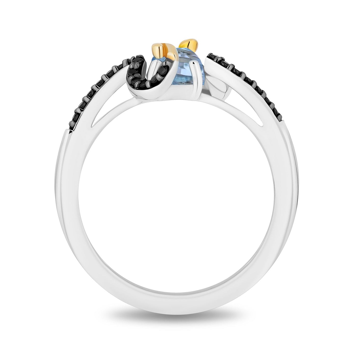 Enchanted Disney Fine Jewelry inspired by the Genie of Aladdin with Black Rhodium and 14K Yellow Gold Over Sterling Silver with 1/5 CTTW Diamond and Swiss Blue Topaz Jasmine Ring