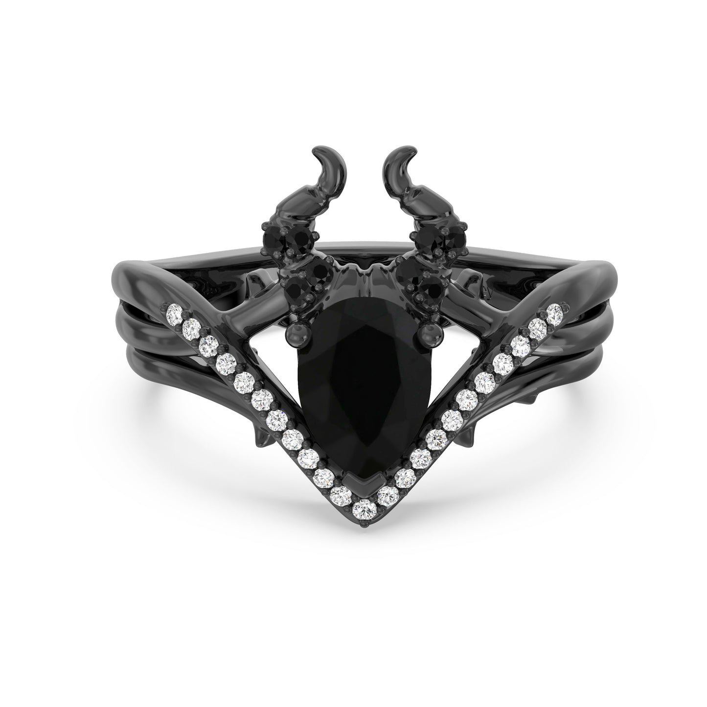 Enchanted Disney Fine Jewelry Black Rhodium over Sterling Silver with 1/6 CTTW Diamonds and Black Onyx Maleficent Ring